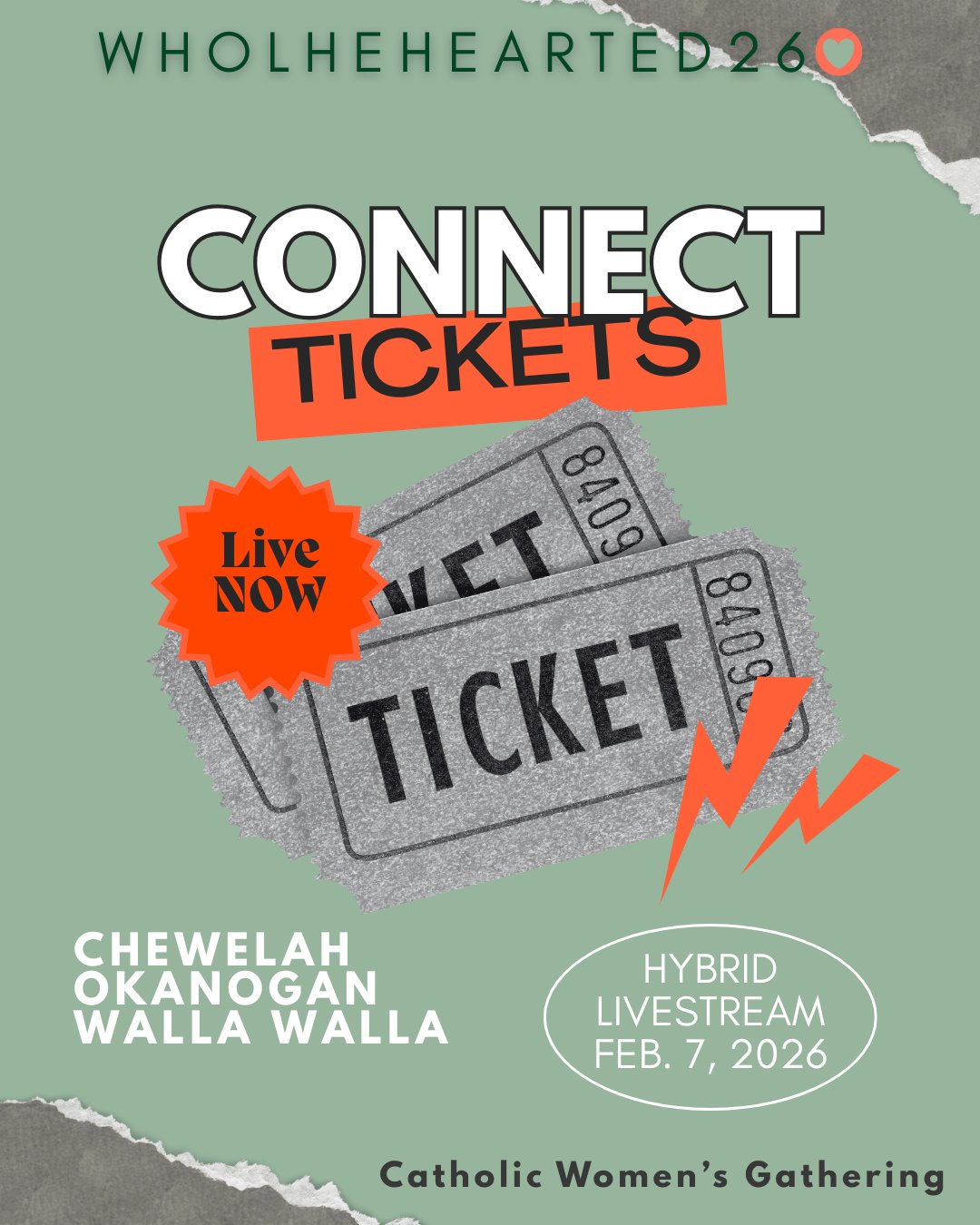 Tickets to Wholehearted CONNECT are LIVE!! Tell your friends around the Spokane Diocese that Wholehearted is coming to Chewelah, Okanogan, and Walla Walla. Link in bio for tickets to these locations. Spokane LIVE tickets go on sale 1/1/26 at 8 AM.