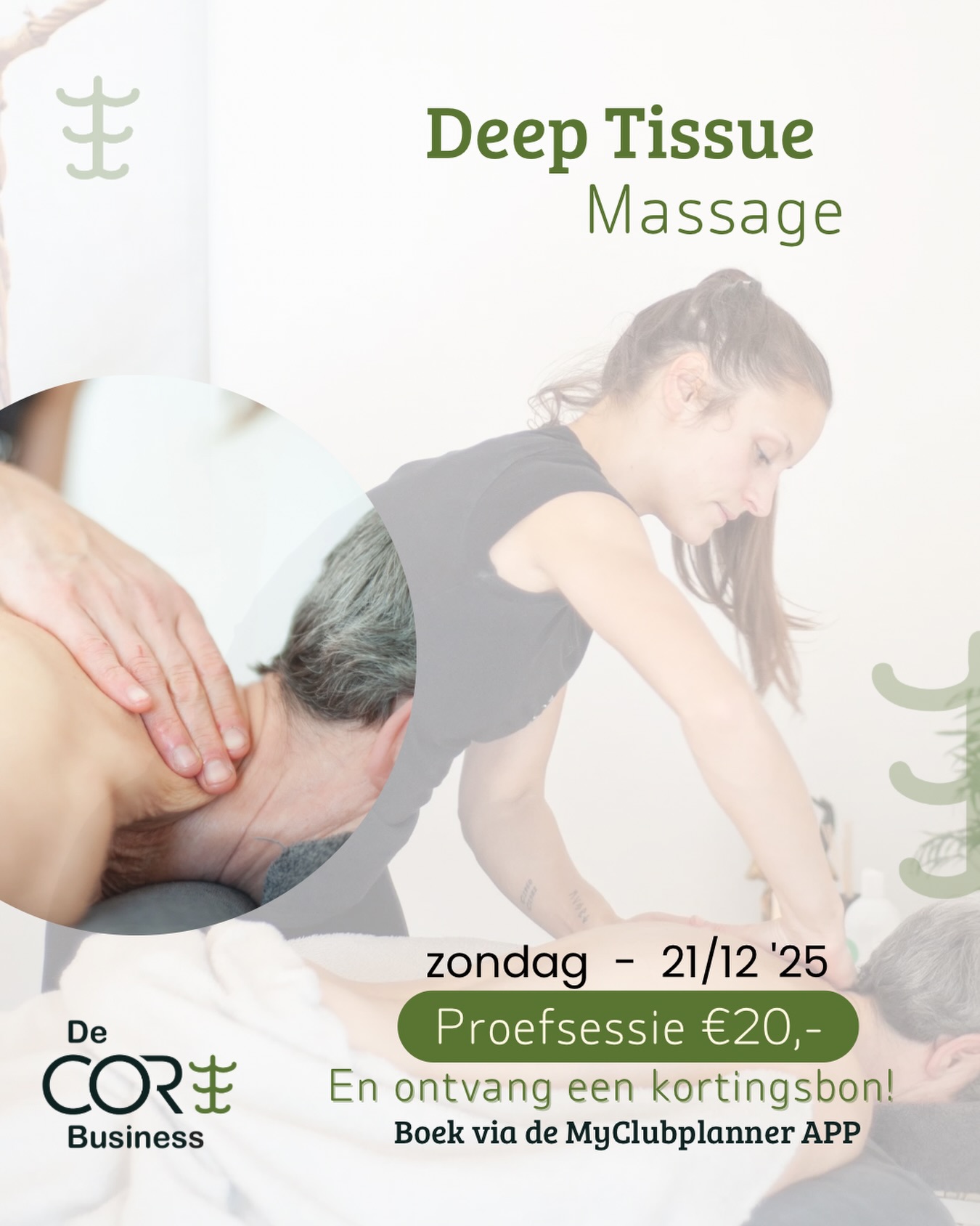 Altijd al eens een diepe weefsel massage willen testen? Dit is jouw moment! Installeer de MuClubplanner app en maak een gratis account aan. Reserveer voor zondag 21 december ā25 jouw moment en betaal ter plaatse en ONTVANG EEN KORTINGSBON op je volgende massage/ cadeaubon. Wees welkom!
š§info@decorebusiness.be
š»www.decorebusiness.com
šonline / Begoniastraat 34 te Oostkamp
#core #decorebusiness #groupfitness #groupclasses #pilates #oostkamp #reformerpilates #reformerpilatesoostkamp #reformerpilatesstudio #reformerpilatesstudiooostkamp