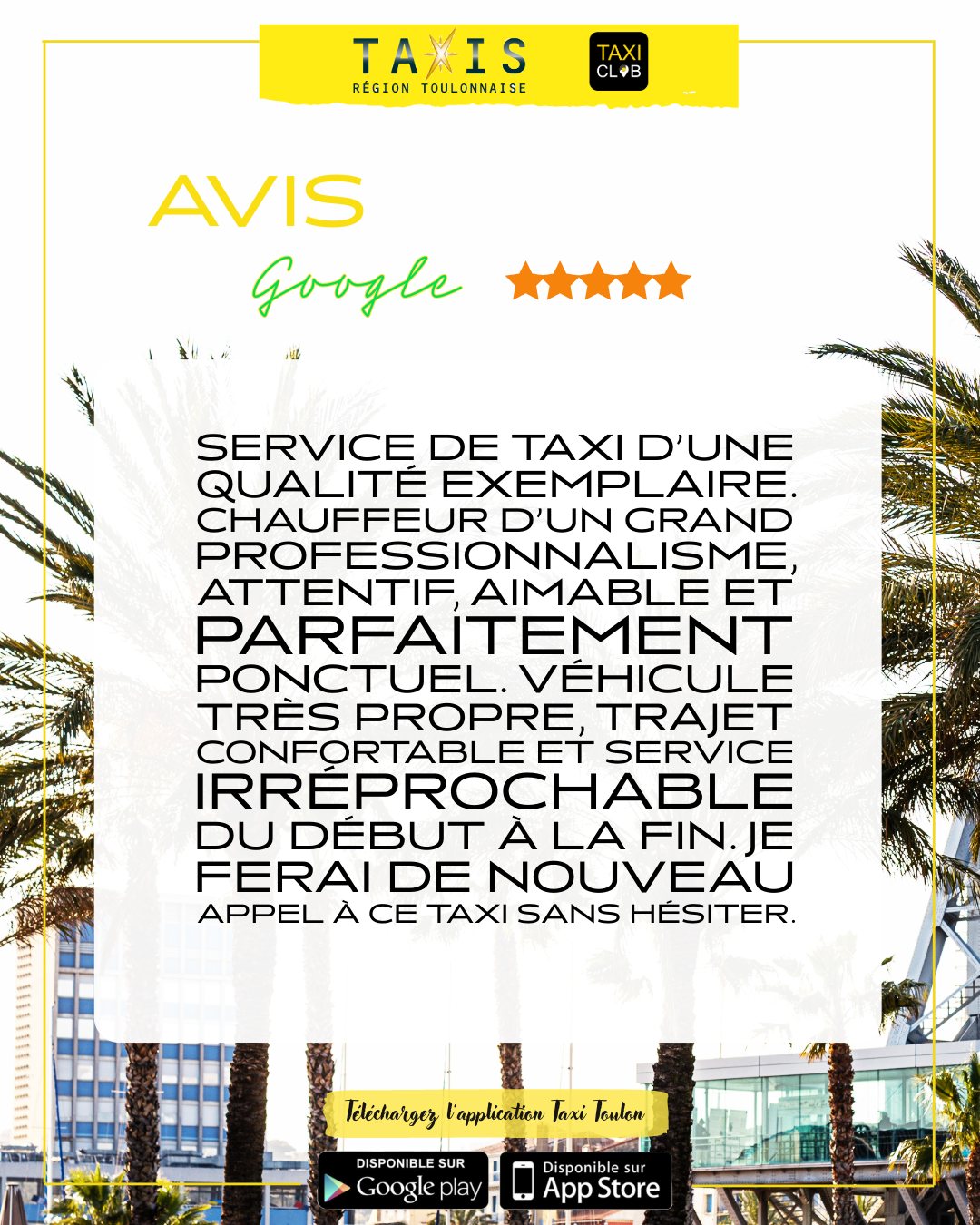 MERCI 🙏🏻🚖❤️
📲 Réservez dès maintenant votre course en nous appelant ou via l'application Taxi Club (disponible sur le PlayStore et l'Apple Store).
🚕 Taxis de la région Toulonnaise
📞 04 94 93 51 51
💻 www.taxi-toulon.com
#taxi #taxitoulon #taxivar #taxi83 #transport #toulon #villedetoulon #laseyne #lavalette #lagarde #lepradet #ollioules #provencemed #tpm #levarlunique #tourisme #reserveruntaxi #taxiàtoulon #taxidriver #taxivarois #100%toulon #taxiclub #avisgoogle
