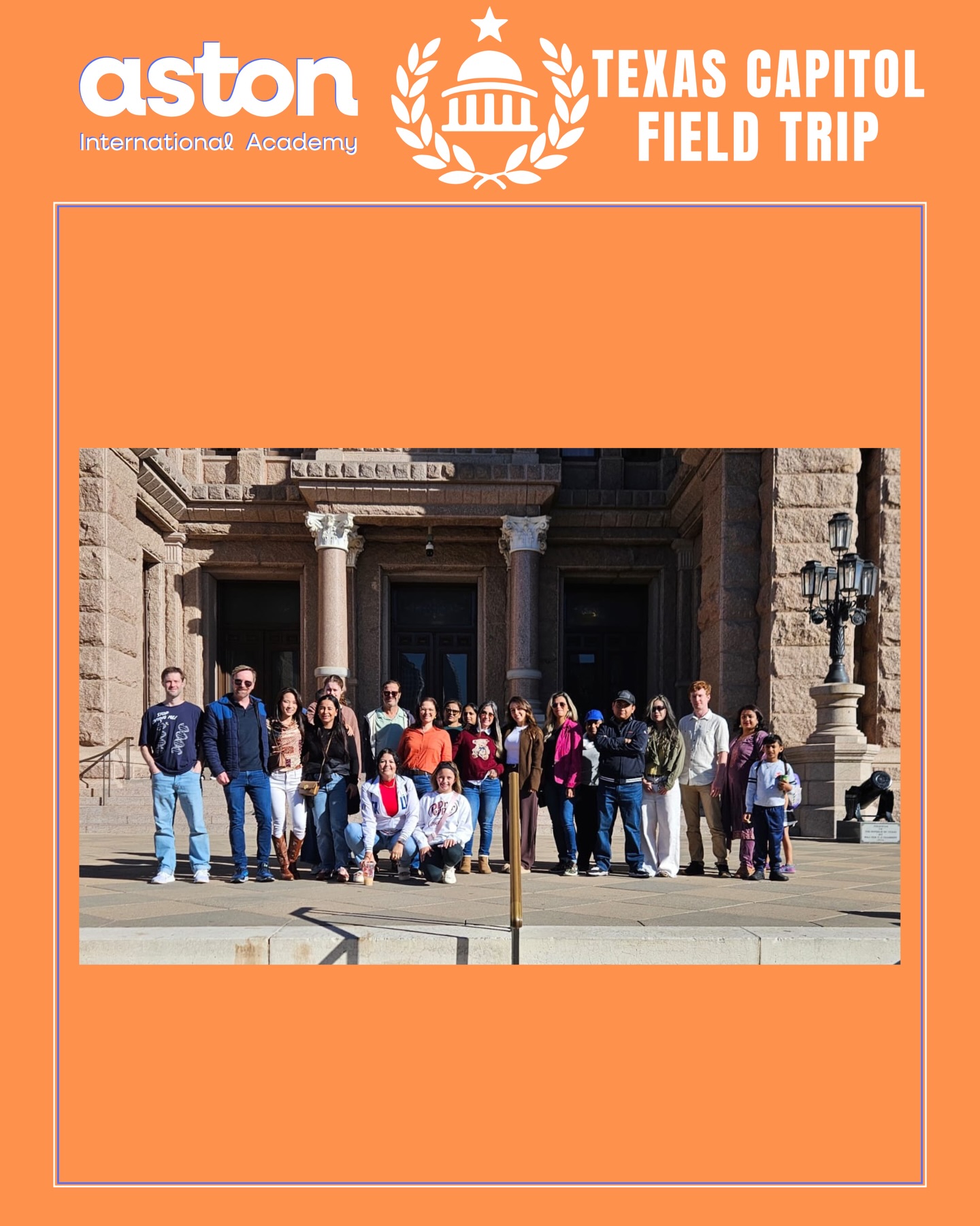 Our students had the opportunity to visit the Texas State Capitol in Austin, an important landmark for both the state and the country, full of history, culture, and fascinating stories. This time, the tour was led by a guide and with great pride by our instructor, Christopher Morgan, who helped bring this incredible history to life. Thank you for welcoming us and supporting our students!
Fun fact: The Texas Capitol hosts thousands of educational tours every year, making it one of the most visited learning sites in the state. Many local schools and universities use the Capitol as a living classroom to teach history, government, and civic engagement.