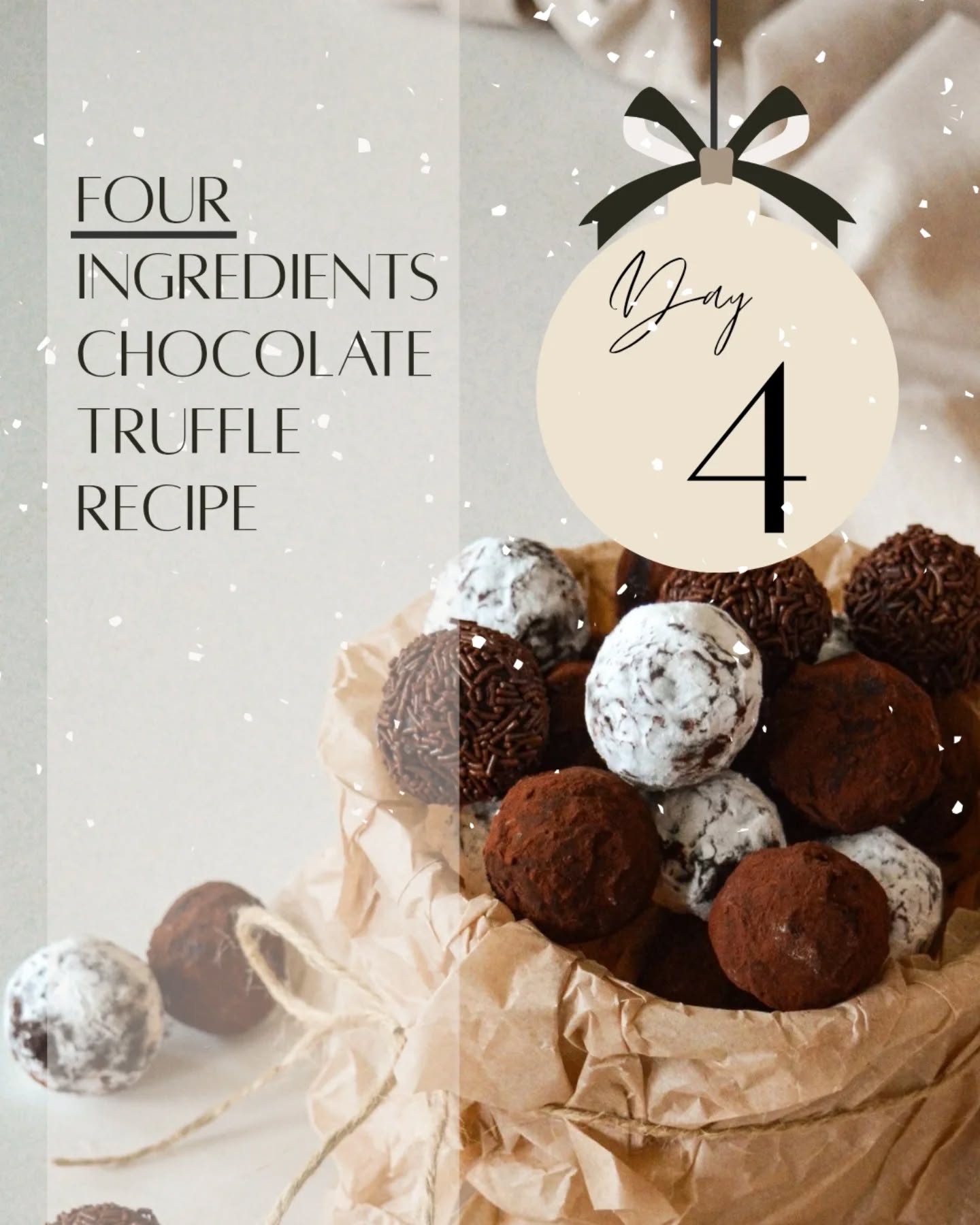 On the fourth day of Christmas CMC gave to me...
The simplest but most luxurious chocolate truffle recipe. Perfect for stocking fillers, teachers gifts, Christmas eve boxes or just a decadent treat on Christmas day.
Make sure you save this one and tag us when you give them a go