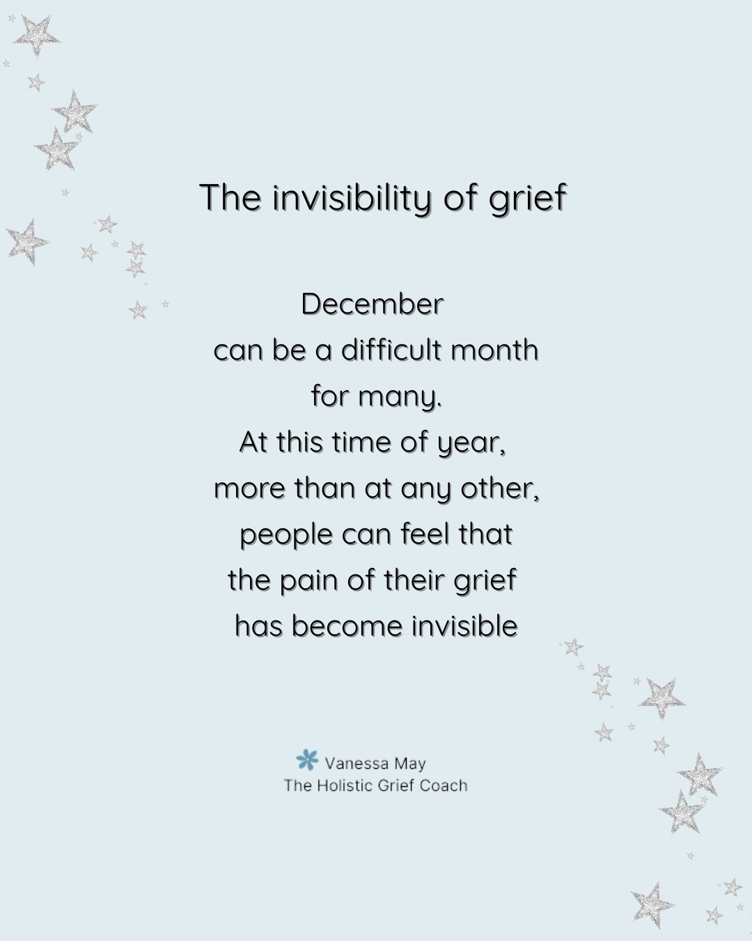 This is grief awareness week. The invisibility of grief is a particular challenge at this time of year because everyone around us is caught up in preparations and celebrations which we may now struggle to participate in. This feeds into a sense of isolation that is already common in grief.
If you need support, please get in touch by following the link ‘Holistic Grief Coaching’ in my bio. You can also follow the links to my books there too.
And if this post resonates please save, like, follow or share to someone who is grieving this Christmas 🩶🕊️
.
#griefsupport #nationalgriefawarenessweek #grievingatchristmas
