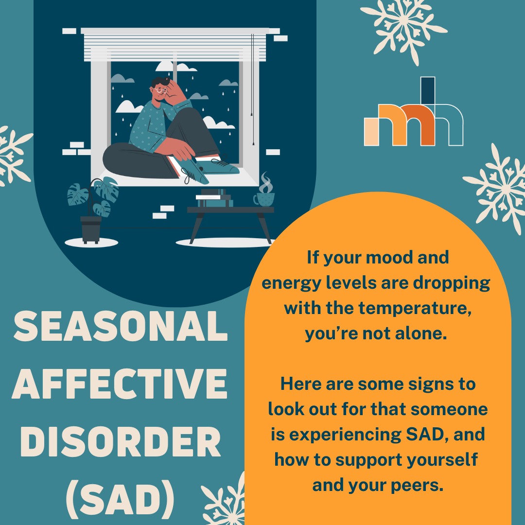 MindHealth Advent: Day 2
- - - - - - - - - - - - - - - - - - - - - - - - - -
If your mood and energy levels are dropping with the temperature, you’re not alone. This is often the first sign of Seasonal Affective Disorder (SAD), a type of depression that follows a seasonal pattern. 🍂
Here are some signs to look out for that someone is experiencing SAD, and how to support yourself and your peers through the colder, darker months.
#mindhealth #advent #day2 #mentalhealth #mentalwellbeing #lookafteryourself #seasonal #seasonalaffectivedisorder #sad