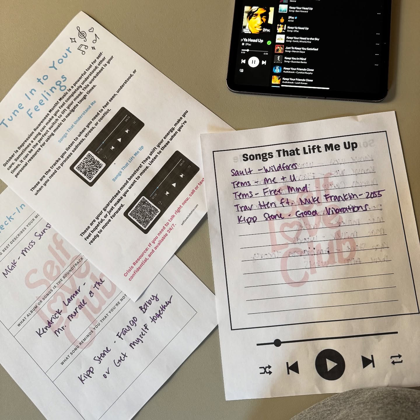 💖 Music Unites Us: Our Anti-Depression Playlist 🎧
In October, for Depression Awareness Month, our youth group did something truly special: we created a collaborative playlist called “Songs That Understand Me” & “Sounds That Lift Me.” We shared songs, dove deep into the lyrics, and talked about the mood and messaging of each track.
We discussed the signs and symptoms of depression and made sure to share resources for professional help. What really surprised me was the variety of songs they chose—you had everything from Tupac, Kirk Franklin! to Rod Wave! It was a beautiful reminder that music that lifts you up can come from anywhere.
It’s so important that we keep talking about this, because depression in teens is a serious issue. Here are some things we want everyone to know:
🎵 You’re not alone: Right now, about 1 in 5 teens in the U.S. have recently dealt with a serious bout of depression. It’s more common than people realize.
🎵 It’s more than just a bad mood: If a deep sadness or feeling “blah” sticks around for two weeks or more, and they start losing interest in things they usually love, that could be depression.
🎵 Most teens aren’t getting help: Sadly, more than half of teens who are depressed don’t get the support they need. That’s why talking about it openly is huge—it helps people reach out!
Let’s keep checking in on each other and listening to the sounds that lift us up!