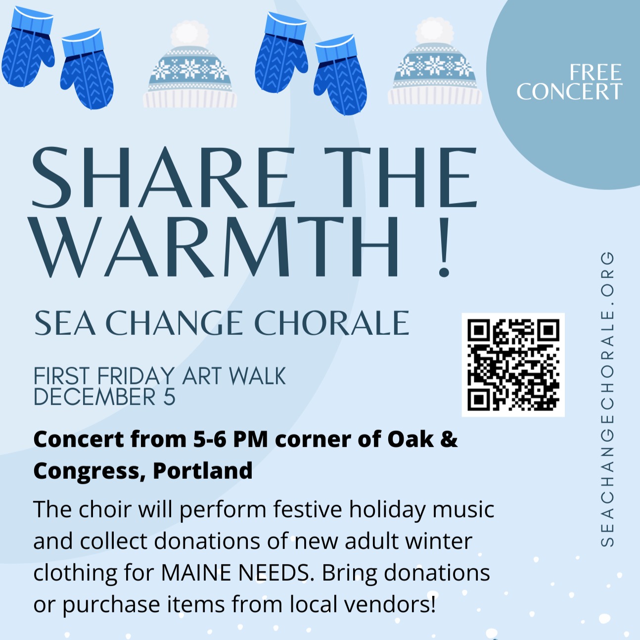 Share The Warmth!
Join us this First Friday in coming together to collect donations for Maine Needs!