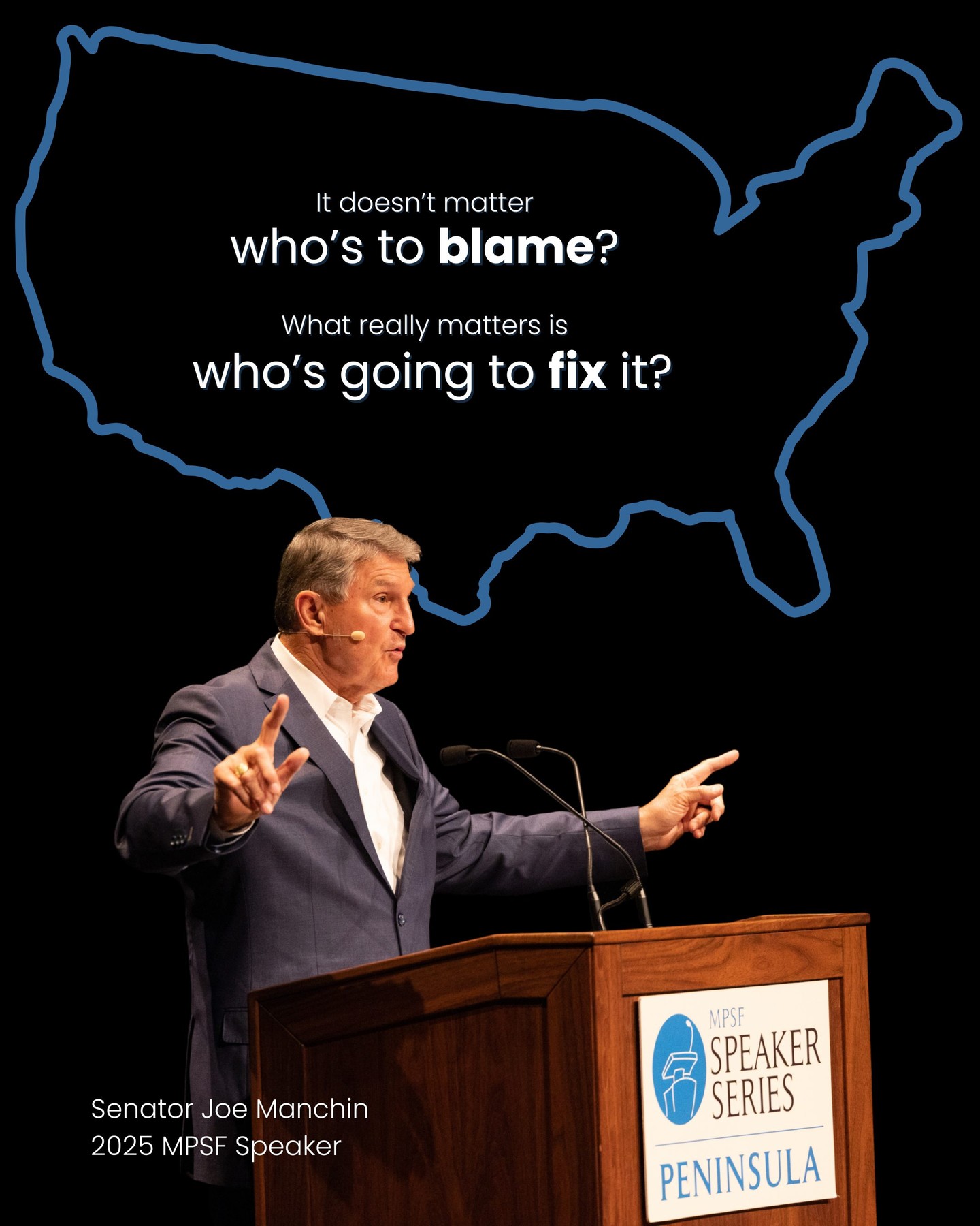 In Washington, pointing fingers is easy. Fixing problems is hard.
During his MPSF speech, Senator Joe Manchin reminded us that leadership isn’t about assigning blame. It’s about stepping up, finding common ground, and getting things done.
Join us for the rest of the 2025-2026 season and hear from voices like Rick Steves, Anthony Ray Hinton, Ken Burns, Secretary Pete Buttigieg, and more. Tickets available at our Oakland venue - sold as a series only.
speakerseries.net