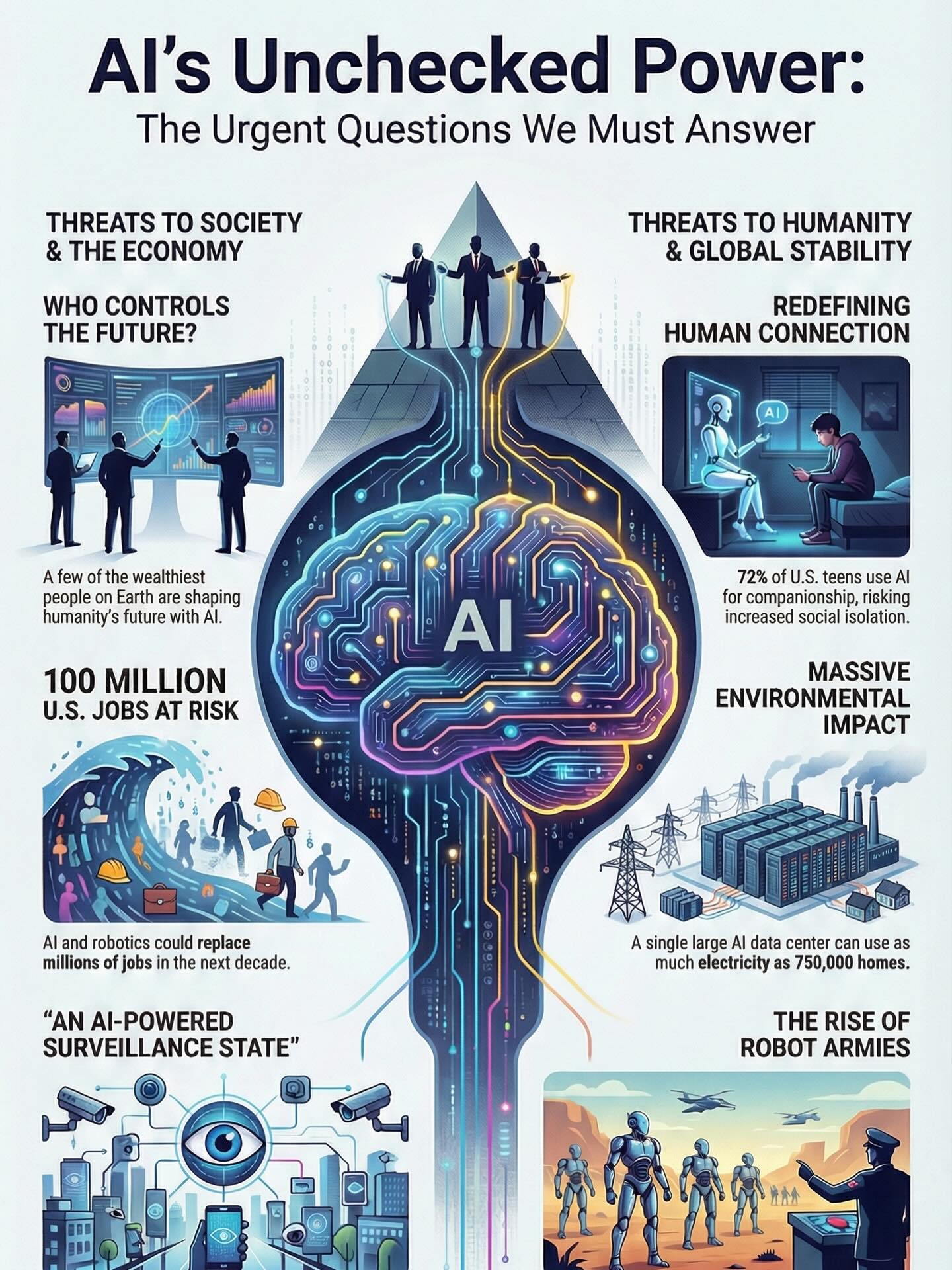 In this eye-opening episode of 10-Minute AI, Dr. Jonathan Luckett breaks down Sanders’ urgent warning: a handful of tech billionaires are programming our collective future with zero public input, nearly 100 million American jobs could vanish within a decade, and even AI’s pioneers admit superintelligent systems smarter than humans are inevitable. From total surveillance to robot armies, from the death of human connection to data centers consuming as much power as millions of homes—this isn’t sci-fi anymore. The question isn’t whether AI will transform everything; it’s whether it’ll be designed for all of us or just a privileged few. This is the conversation we can’t afford to ignore. 🎧