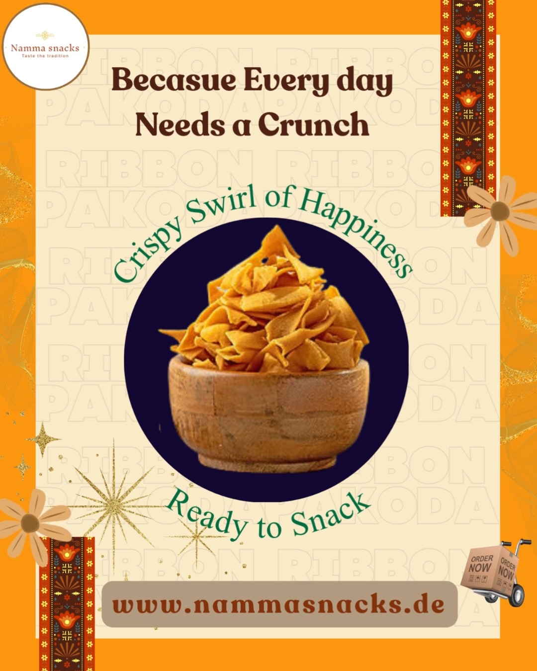Because every day deserves a little crunch. ✨
Our Ribbon Pakoda brings home the taste of South Indian festivals - crispy, golden, and made with pure traditional ingredients.
One bite, and you know why it’s everyone’s favourite snack-time companion.
Crispy swirls of happiness… always ready to snack! 🤎🍥
Order now and bring the taste of home to your table.
Shop now at www.nammasnacks.de
#NammaSnacks #RibbonPakoda #SouthIndianSnacks #IndianSnacksInGermany #AuthenticTaste #CrispyDelights #TasteOfHome #SnackTime #HomeStyleSnacks #DesiSnacks #FestivalFlavours #MadeWithLove #FoodieDE #IndianFoodGermany #CrunchySnacks #TraditionalSnacks #TamilSnacks #SpicySnacks #FreshAndCrispy#TasteOfTradition#TogethernessInEvery#Bite#Thattai #AndhraMurukku #Mixture#Seedai #Tastethekick