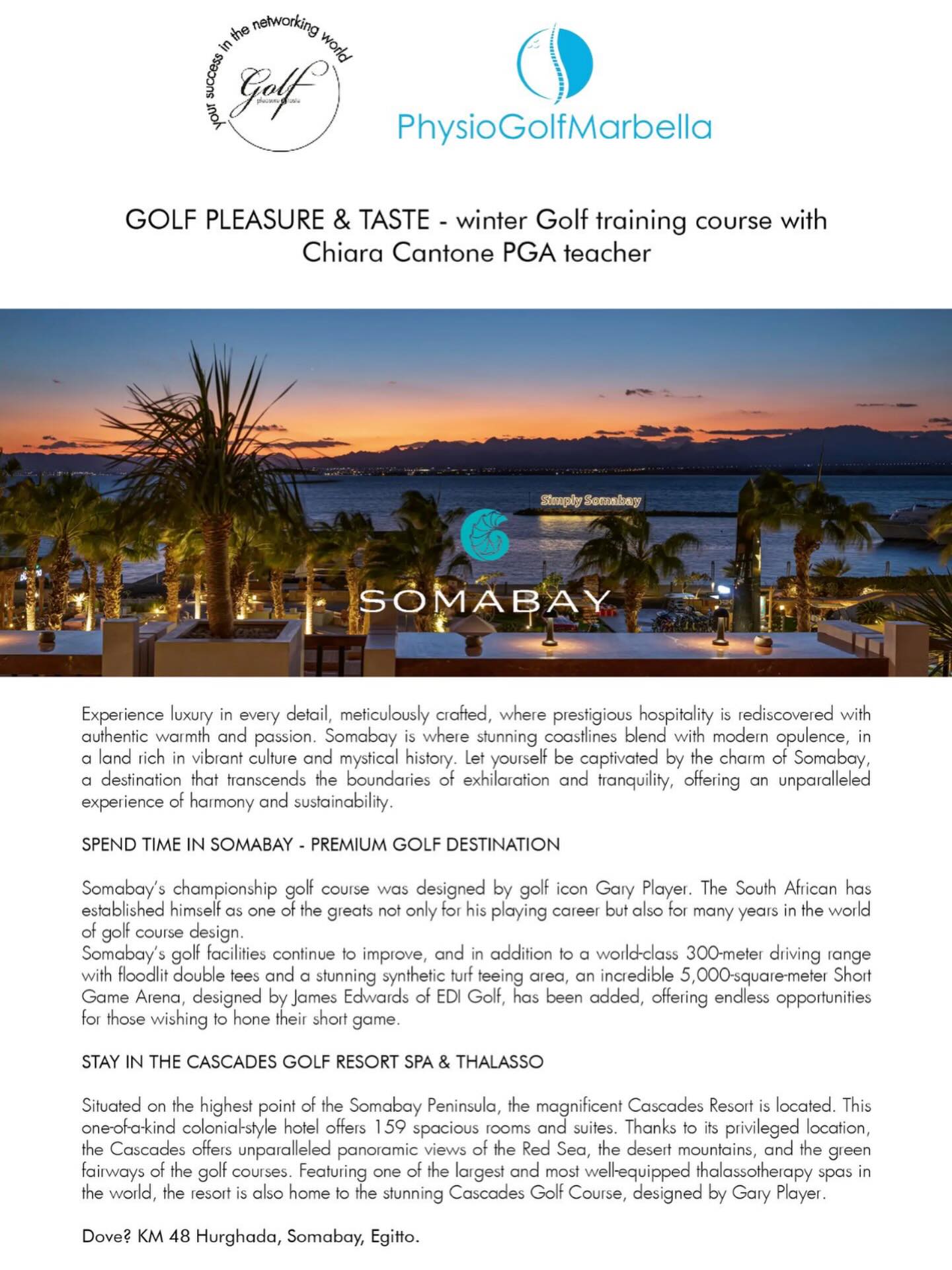 Are you ready??? Join us in @somabayredsea and discover @somabaygolfofficial in our Ladies Golf Clinic Trip from 18.01 - 26.01.2026. Our Golf Ambassador Chiara Cantone @physiogolfmarbella will show you all the secrets to increase your golf Style at any Levels … also for Beginners!
DM In Private Message to get more informations! #golf #golfers #golfing #golfs #golfaddict #golfgti #golfclub #golfishard #redsea #marrosso #egitto #egypt #somabay @ehabalymohammed