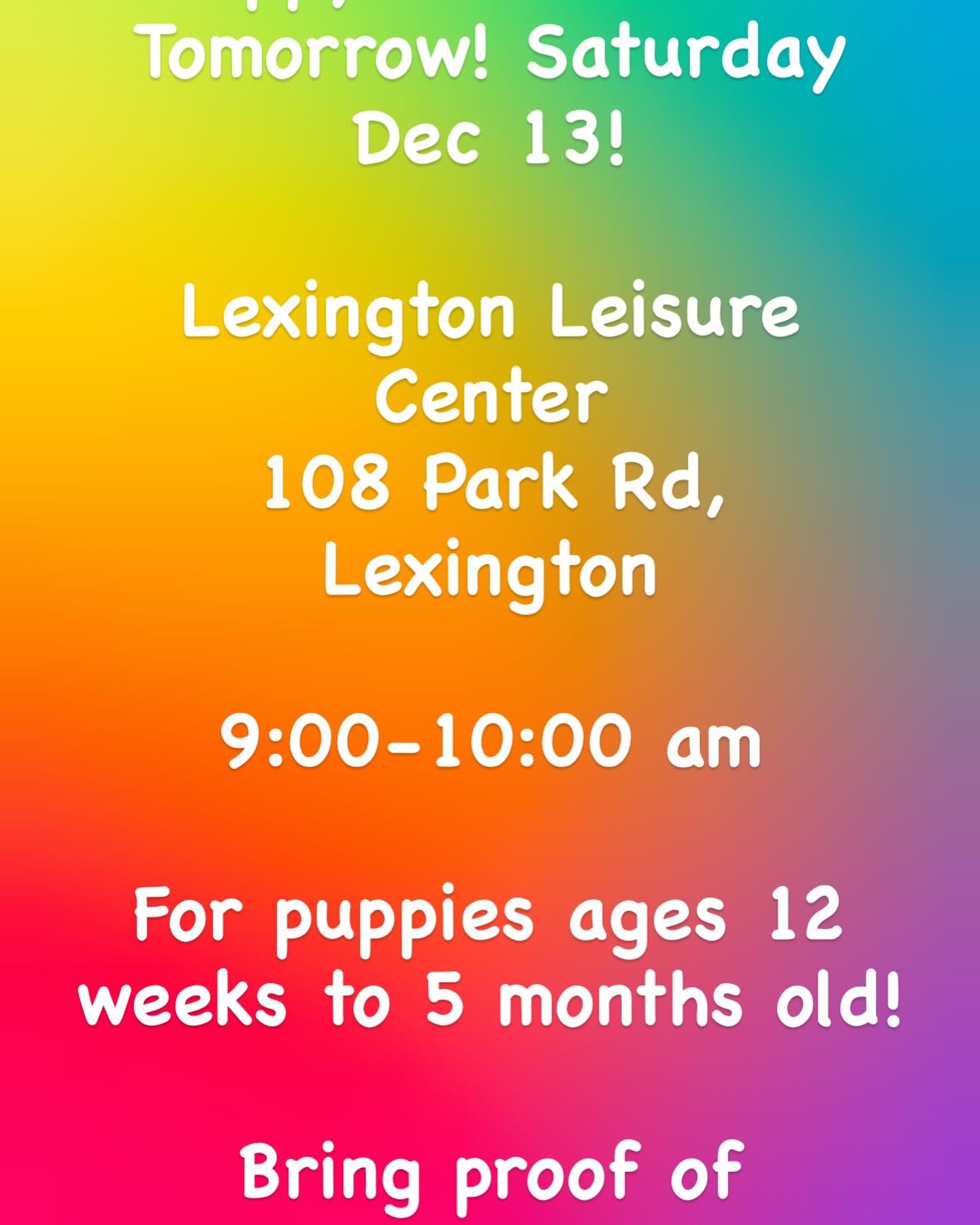 Join us tomorrow for a puppy social at the Lexington Leisure Center! Starting in 2026, we’ll make it a regular thing the first Saturday of every month!