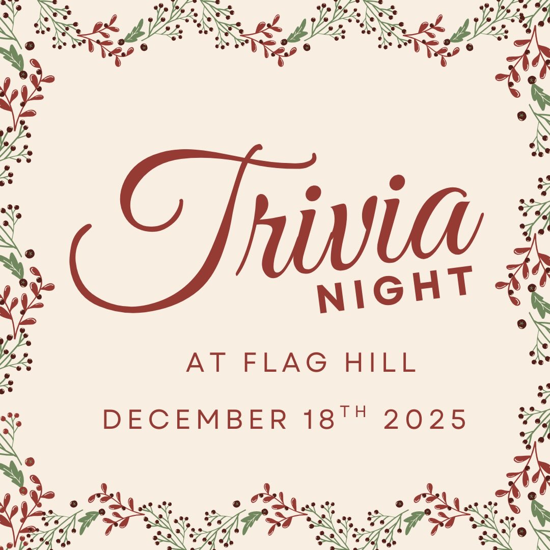 HOLY HOLIDAY TRIVIA — you sold us out! 🤯🎄
Swipe ➡️ to see the 2026 trivia themes coming your way… they’re GOOD.
Tickets are free (yep, FREE!) but everyone on your team needs their own.
Snag them at flaghill.com/upcoming 🍷✨