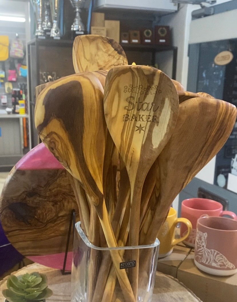 New product alert…just in time for Christmas.
How about giving your star baker their very own Star Baker Olive Wooden spoon.
These beautiful spoons are £8, this includes a personalised name.