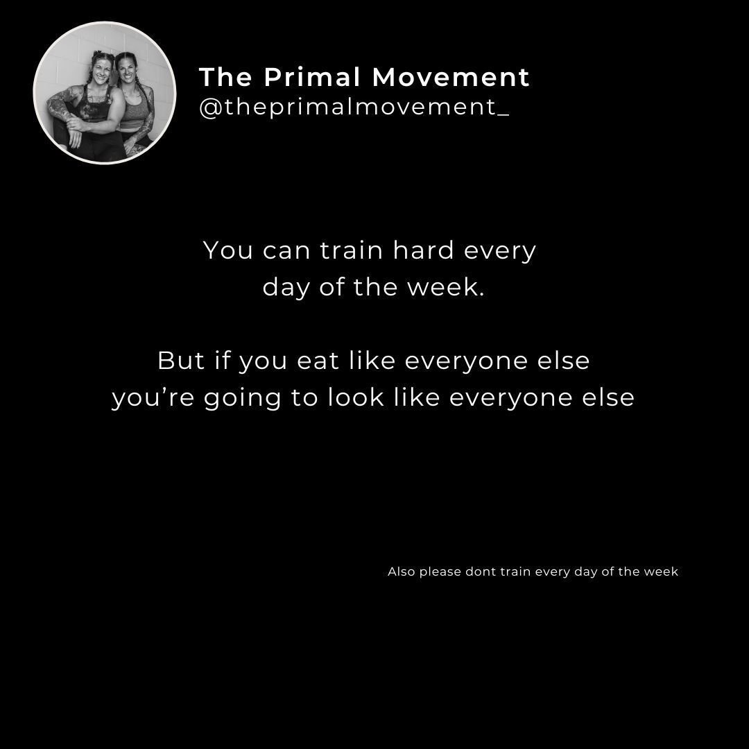 You can't out train a bad diet. Everyone says it, you've heard it a thousand times.
Theres a reason for that. Its true.
People treat the gym like its the hard part, the important part.
While it is important, it's nowhere near as hard as controlling what you put in your face hole.
Put as much effort into your nutrition as you do into your training and see what happens..
#nutritioniskey #macroscount #theprimalmovement