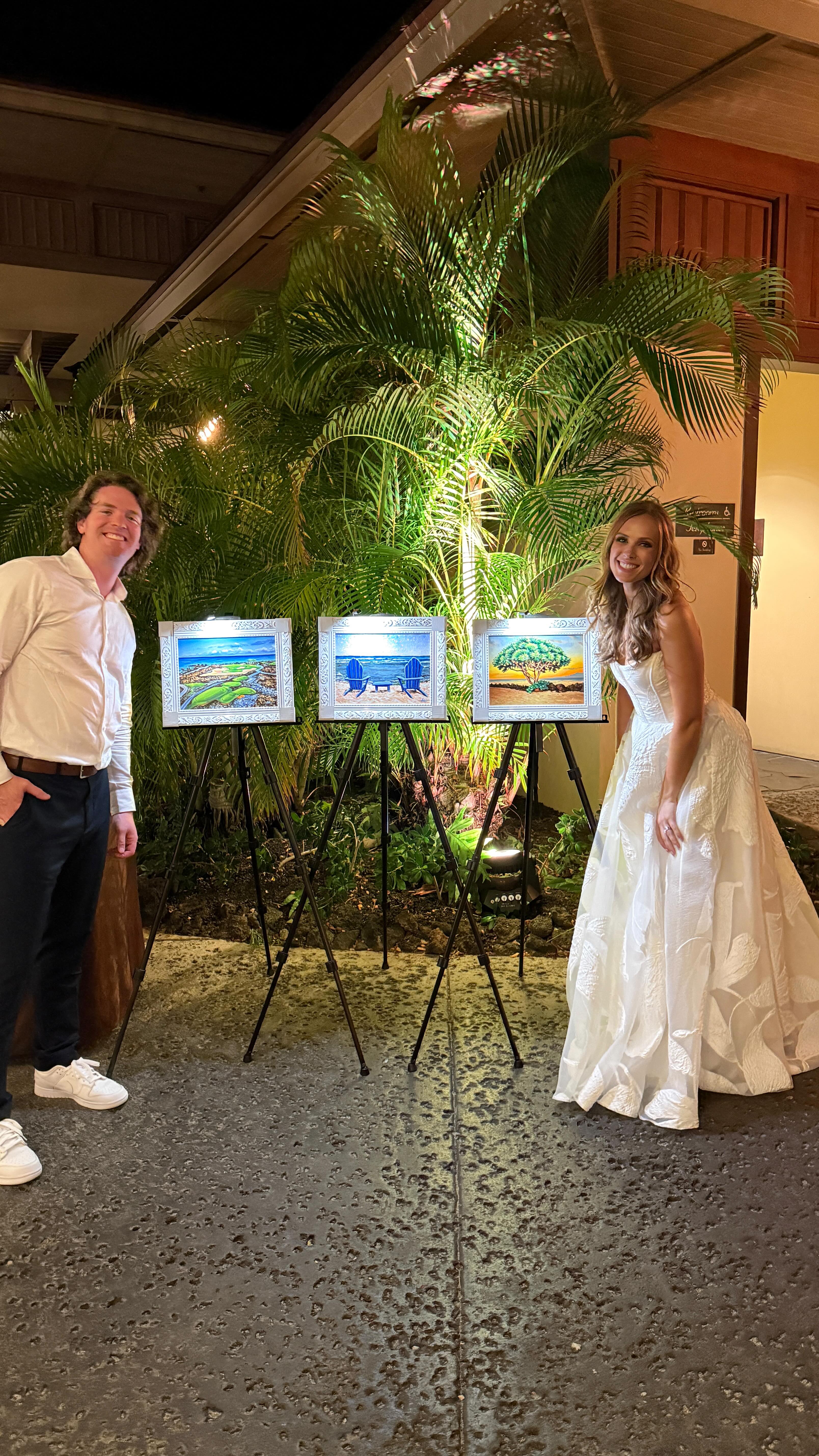 Aloha from Hualālai 🌺
For Kennedy and Tanner’s Four Seasons wedding, I created a full guest-favor art experience inspired by the beauty of Hawaiʻi. I hand painted 50 original 5x7 acrylic landscapes based on locations around the resort, framed them, and packaged each one in a custom gift box. On the wedding night, I painted additional pieces live so guests could watch the artwork come to life… and every single guest went home with their own original painting.
For the couple, I created three 9x12 oil heirlooms featuring their favorite Hualālai views, finished in the studio and shipped after proper drying.
A celebration of love, art, and the magic of Hawaiʻi.
Mahalo Kennedy and Tanner for trusting me with such a meaningful part of your day. 🎨✨
#MauiWeddingArt #LiveWeddingPainter #HualalaiWedding #FourSeasonsHualalai #HawaiiWedding #DestinationWeddingHawaii #WeddingGuestFavors #LiveArtExperience #ArielQuirozArt