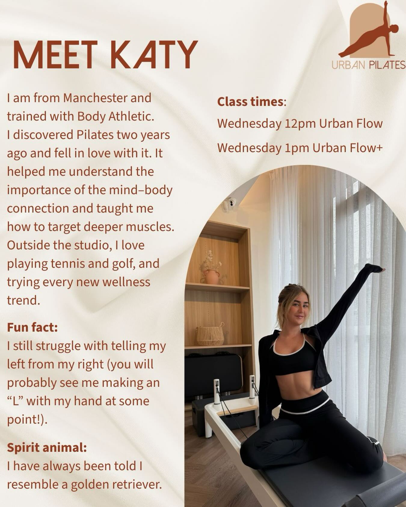 ✨ MEET OUR NEW INSTRUCTOR✨
We are very excited to welcome Katy to the Urban Pilates Team!
Join her every Wednesday for Urban Flow + and Urban Flow for your lunch time reset 🧘♀️☀️
#Pilates #ReformerPilates #UrbanPilates #newinstructor #lunchreset #UrbanFlow