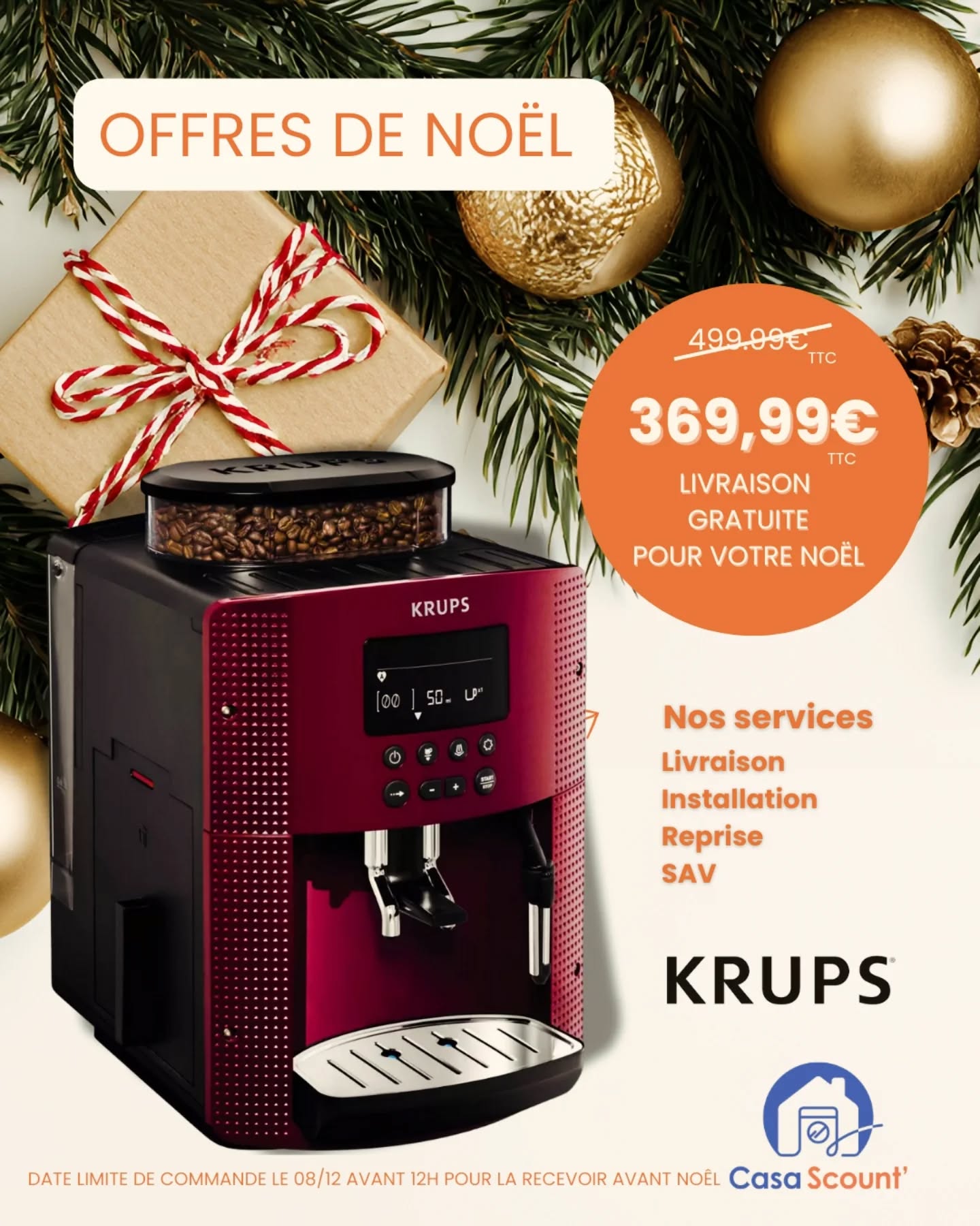🎄 Noël approche chez Casa Scount’ ! 🎁
Nous mettons tout en œuvre pour vous proposer les meilleures offres, au meilleur prix, avec un service 100% local, proche de vous, ici en Balagne.
✨ Aujourd’hui, découvrez notre offre de Noël KRUPS, la machine à café parfaite pour sublimer vos moments en famille ou entre amis.
✔️ Prix spécial : 369,99€ TTC
✔️ Livraison gratuite en Balagne
✔️ Installation • Reprise • SAV assuré par nos soins
Chez Casa Scount’, nous sommes plus qu’une simple boutique en ligne :
🏡 Une entreprise locale, basée en BALAGNE engagée pour vous accompagner dans vos choix d’électroménager.
🤝 Un service de proximité, réactif et professionnel.
🎯 Une volonté de proposer des produits fiables, accessibles et adaptés à votre quotidien.
📦 Date limite de commande : le 08/12 avant 12h pour être sûr de recevoir votre machine avant Noël ! Sous réserve de stock.