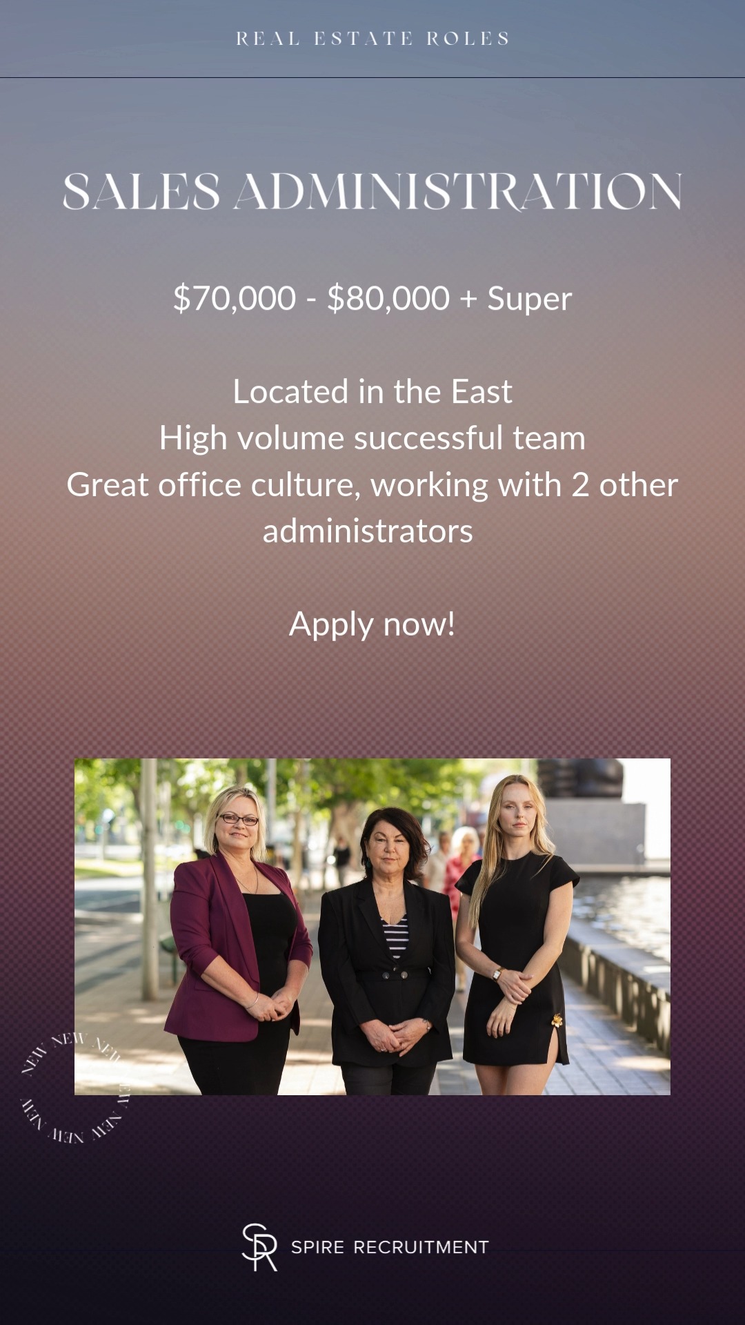 Sales Administrator Wanted for an agency in the East!
Great office culture, working alongside 2 other administrators
Highly successful team
Salary $70,000 - $80,000 + Super
Apply now by calling us on 03 9000 5617
#realestate #realestaterecruitment #recruitment #spirerecruitment