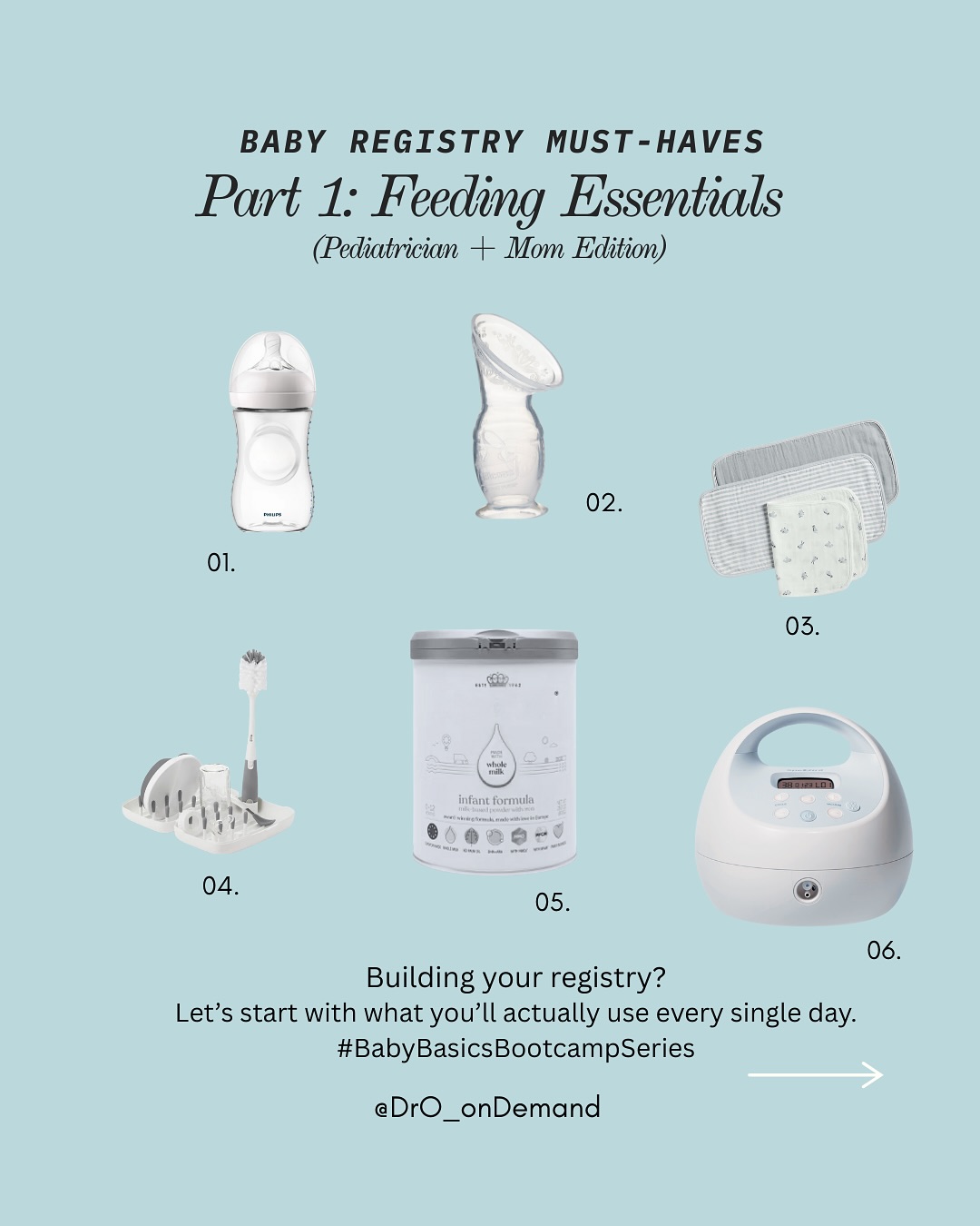 Baby Registry Must- Haves: Feeding Edition ✨
These are the recommended things that you will actually use, without the extra fluff.
Tag an expecting mom who needs this 🤍
Follow for Part 2: Sleep Essentials
#babyregistry #newmom #expectingmom #pregnant #babyessentials #pediatrician #DrO_onDemand #BabyBasicsBootcampSeries