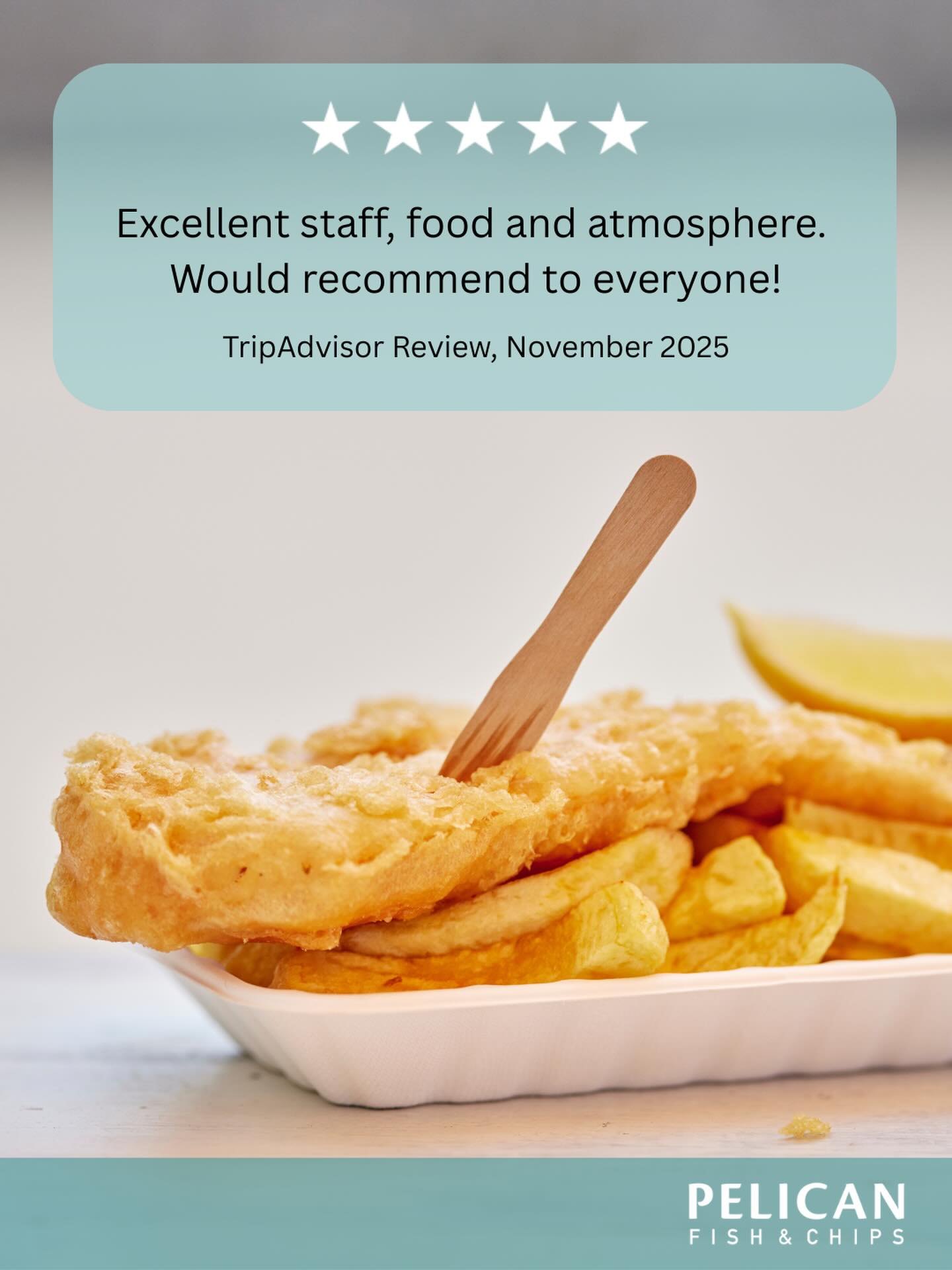 Nothing makes us happier than hearing positive feedback from our customers ❤️🐟✨
Whether eating in at the restaurant or grabbing a takeaway - there’s something for everyone. We can’t wait to welcome you again soon!
#thepelicanfishandchips #positivevibes #supportlocal