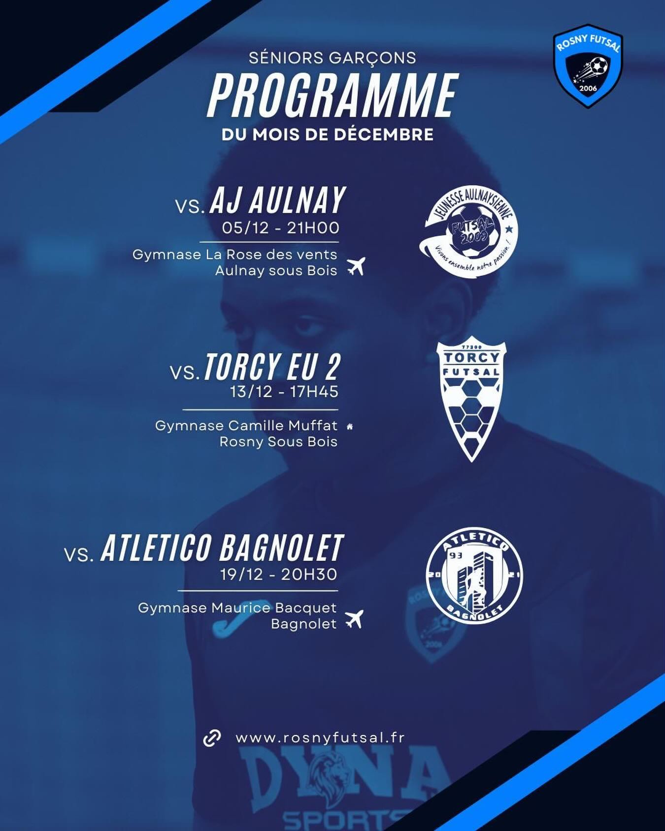 🔵🔴 Programme du mois de décembre des séniors R3⚽️
#futsal #rosnyfutsal #rosnysousbois #