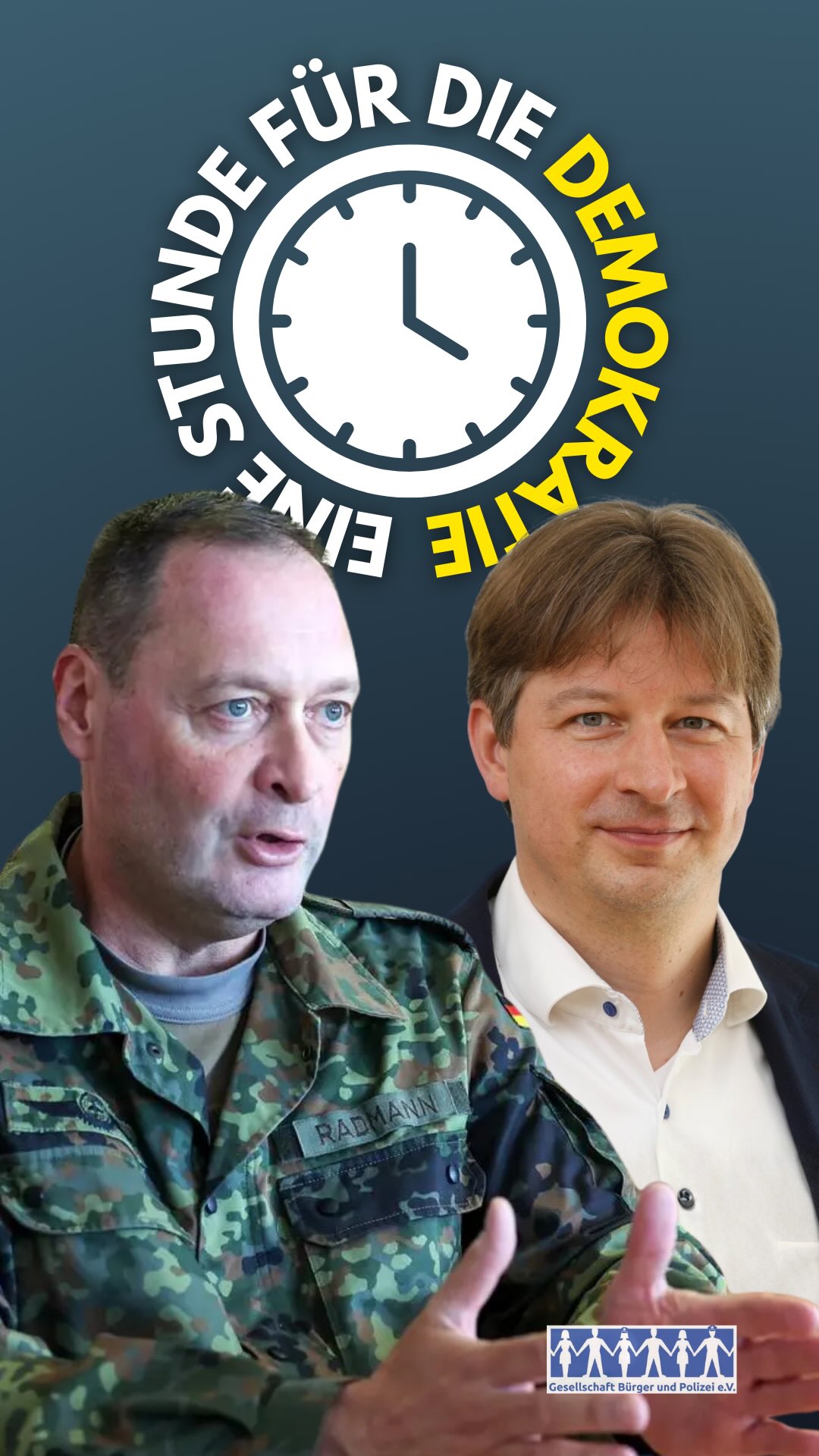 🕔 Eine Stunde für die Demokratie – kurz, kompakt, relevant.
📌 Thema: „Zivil-militärische Zusammenarbeit in einer neuen Ära”
🎙️ Mit Prof. Dr. Junk & Brigadegeneral Radmann
📍 Donnerstag, 27.11.2025 | 17–18 Uhr | Polizeipräsidium Westhessen
✍️ Anmeldung unter: www.buerger-polizei.de