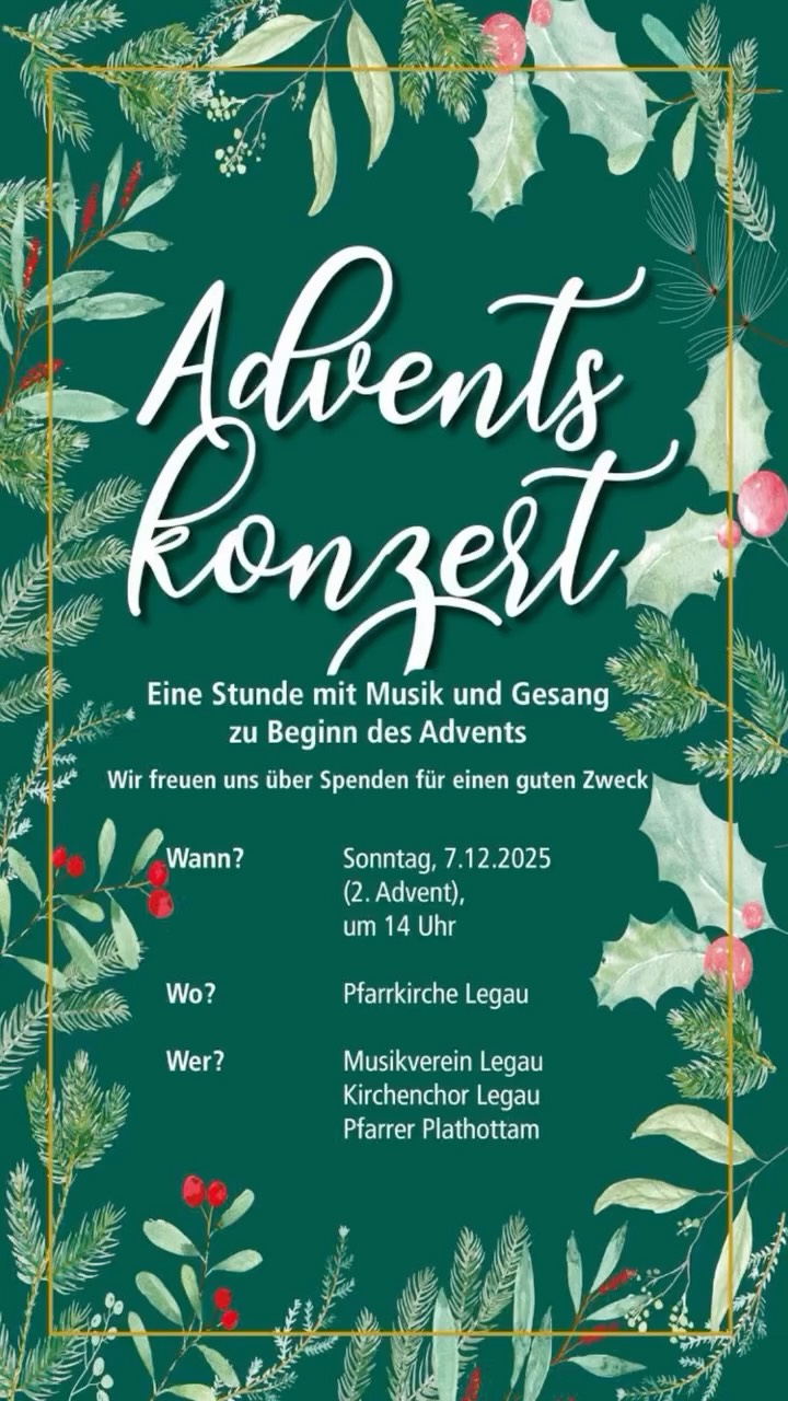 Harmonische Töne, stimmungsvolle Klänge und besinnliche Melodien 🎶✨🕯️ Kommenden Sonntag, am 2. Advent findet unser Adventskonzert gemeinsam mit dem Kirchenchor statt. Wer Lust auf ein bisschen Weihnachtszauber hat, kommt gerne vorbei! 🌟🎄 Wir freuen uns 🥰