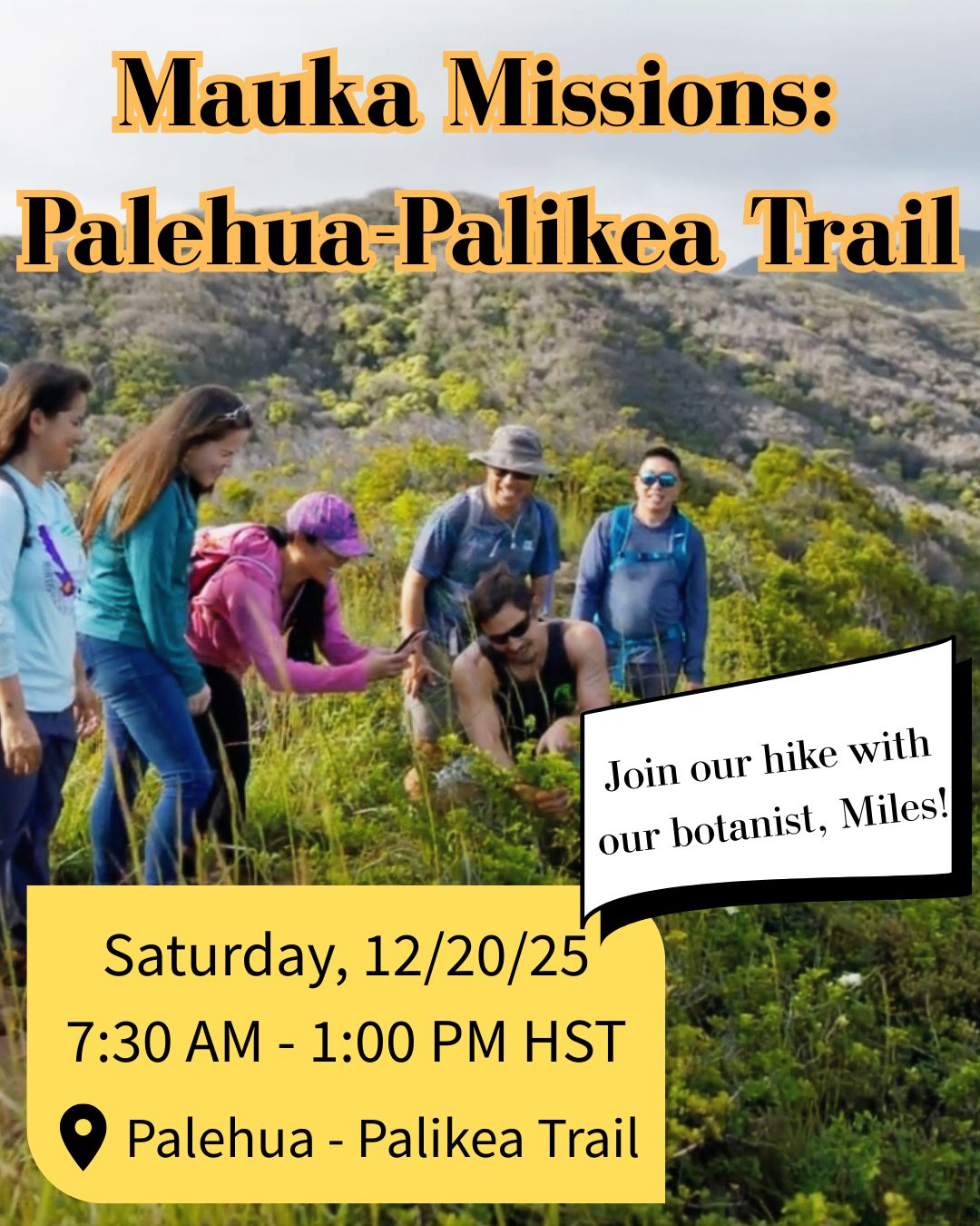 Join us at Mauka Missions: Palehua Palikea Trail!
Hike with our botanist Miles, surveying and studying the surrounding area to better understand the ecosystems we are trying to restore!
Date: Dec 20, 2025, 7:30 AM – 1:00 PM HST
Location: Meet us at Makakilo Recreational Center
(92-1140 Makakilo Dr, Kapolei, HI 96707, USA)
https://wix.to/OLColTW
#hawaii #nativeforest #botanical #hike #conservation #volunteer #rsvpnow #savethedate