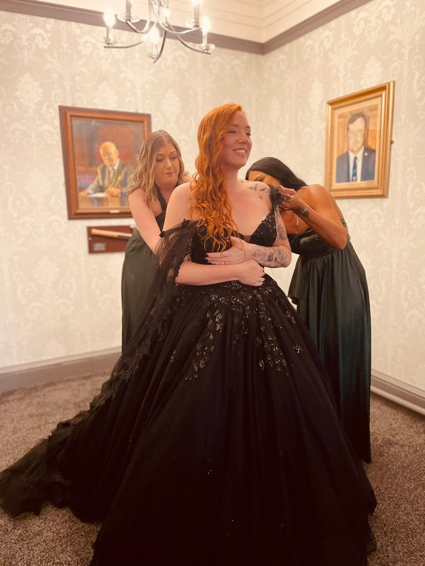 👰 Bride Spotlight ✨
Sharday planned the most unforgettable Halloween wedding - and yes, she wore two dresses in one day! 🎃
Starting in a show-stopping black lace gown with a dramatic tulle cape, she set the gothic-glam tone perfectly. Her gold, black, and emerald green tiara tied in beautifully with her six emerald satin bridesmaids.
But the real moment? A surprise ivory gown reveal at the cake cutting - and not a single guest saw it coming.
Obsessed isn’t even the word.
#LilysBoutiqueSheffield #RealBride #HalloweenWedding #AlternativeBride #BlackWeddingDress #BridalInspo