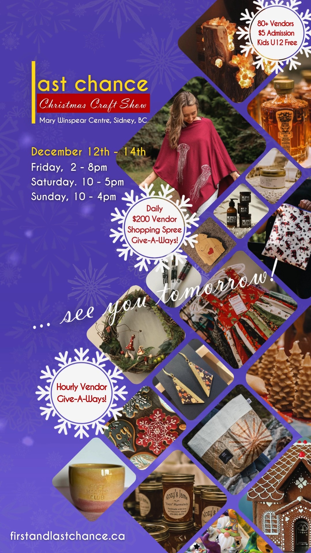🎄✨ You’re invited to step into the magic… ❄️✨
As the holidays rush in and the countdown to Christmas begins, we’d love to offer you a moment of wonder, warmth, and festive cheer at **Last Chance Christmas Craft Show**! Join us from **December 12-14** at the Mary Winspear Centre for a joyful, Christmassy celebration that will fill your heart with holiday spirit.
THIS WEEKEND!
December 12-14
Fri 2-8pm | Sat 10-5 | Sun 10-4
Mary Winspear Centre, 2243 Beacon Ave., Sidney BC
Come enjoy a cozy world where the holiday spirit shines bright, and every moment is sprinkled with magic. Whether you’re searching for that perfect, handcrafted gift or just want to soak in the festive atmosphere, this is the place to be!
🎁 Discover unique gifts from talented local artisans and Canadian makers — perfect for everyone on your list.
🎶 Enjoy live Christmas music, holiday treats from Mensch Kitchen, giveaways, and a warm, welcoming environment that celebrates the season!
Let’s make this season unforgettable — because the magic is real when we celebrate together!
See you tomorrow - doors open at 2pm! 🎉🎄
#SidneyBC #MaryWinspearCentre #ShopSmall #ExploreSidneyBC #SupportArtisans #saanichpeninsula #exploresidneybc #yyjevents #ChristmasShopping #HolidayGifts #LocalArtisans #YYJEvents #CanadianMade #LocalArtisans #HolidayGifts #SeasideShopping #festivecheer
Many thanks to our sponsors - Peninsula News Review and Used Victoria!