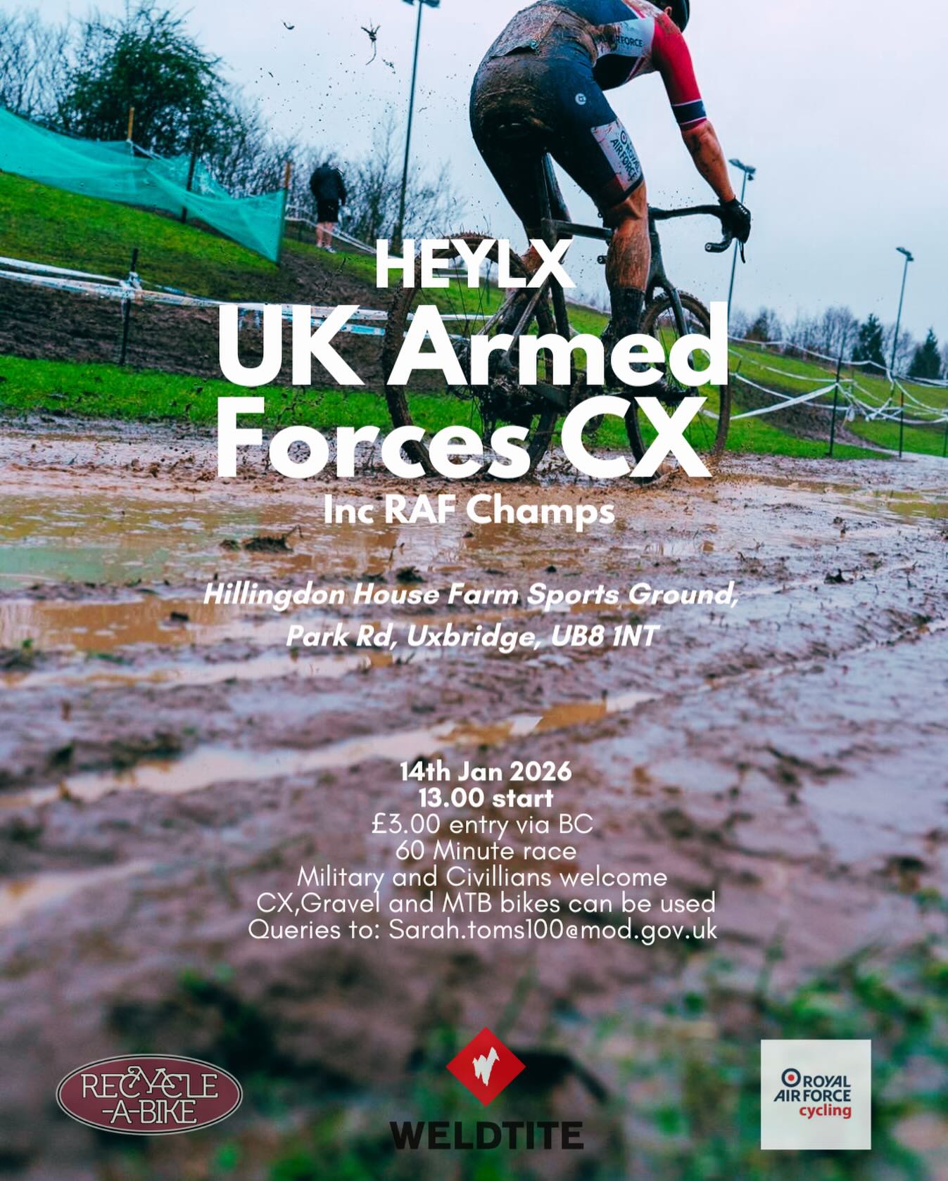 Proud to be sponsoring what we’re sure will be another great event hosted by @rafcycling
The Heylx UK Armed forces CX race - civilian riders welcome
14th January 2026 @ 13:00
https://www.britishcycling.org.uk/events/details/327834/The-HELYX-UK-Armed-Forces-Inter-Services-Cyclocross-Championships
#cycling #racing #cx #hillingdon #findthemud @rafcycling