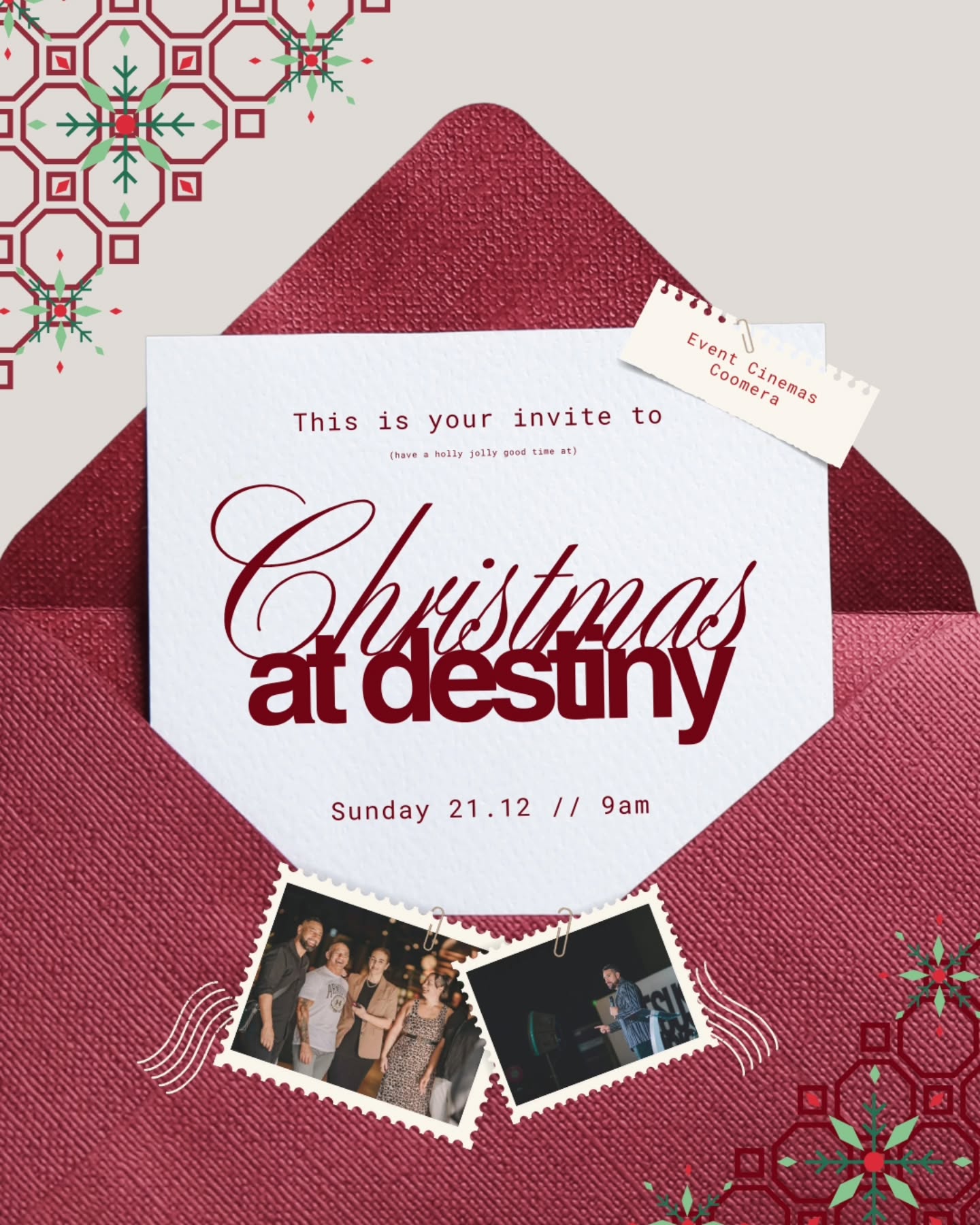 We are SO excited to invite you to celebrate with us for Christmas at Destiny!
Join us Sunday 21.12 at 9am to have a holly jolly good time ✨️