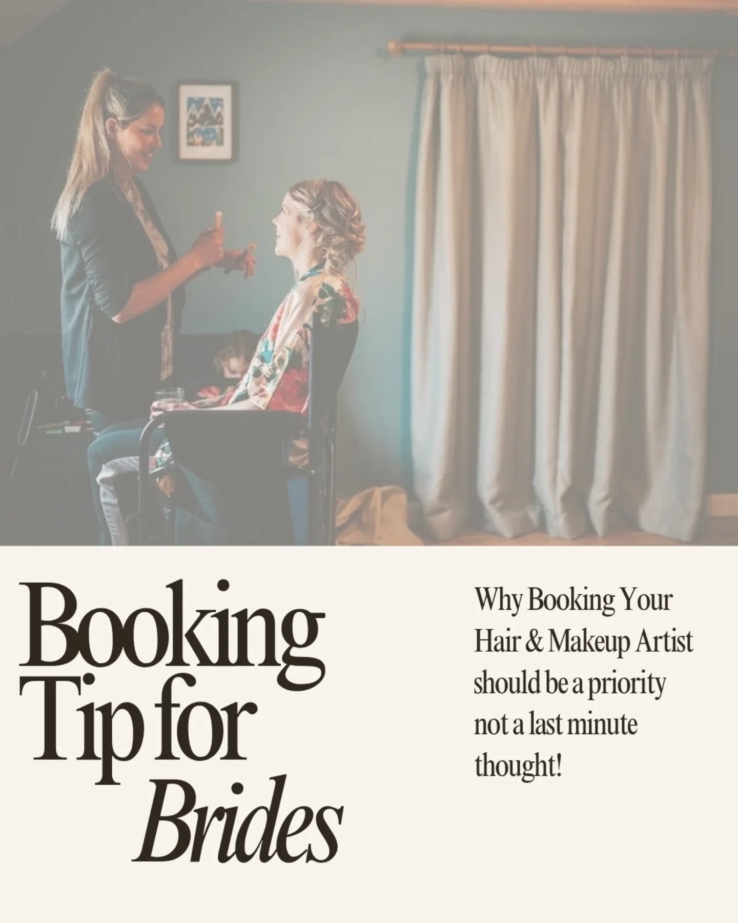 Your hair and makeup artist isn't just another vendor to check off the list
We're often one of the last to be booked, but we should be one of the first.
Why? Because we're there for the most intimate part of your day—those quiet morning moments before everything begins.
We set the tone. We calm the nerves. We make sure you feel like the most beautiful, confident version of yourself. And that shows up in every single photo.
Book early, book the artist you truly want, and give yourself the gift of a stress-free wedding morning
2026 / 2027 dates filling fast! Link in my bio to get in touch.
.
.
.
#bridemakeup #bridalhair #weddingmakeup
