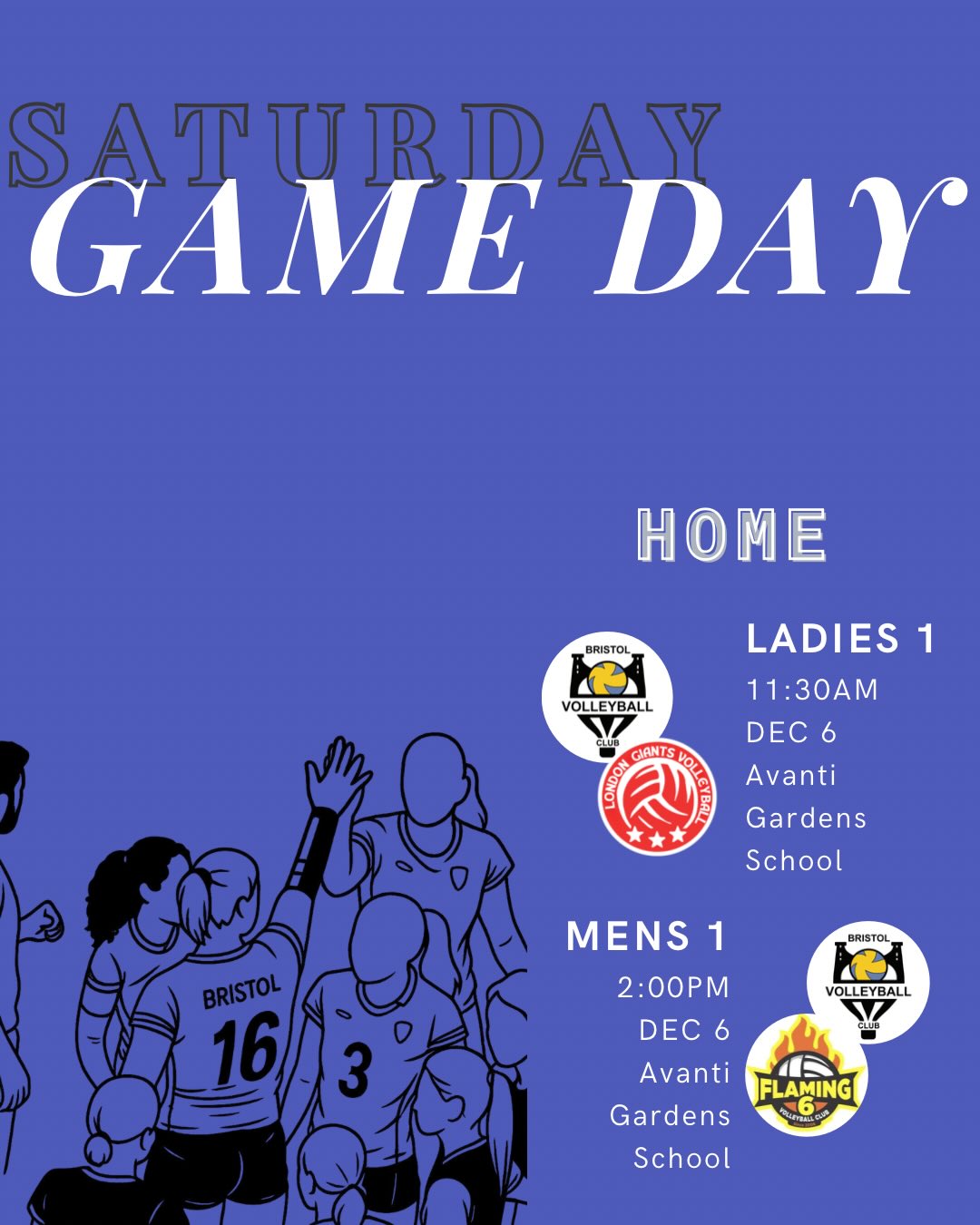 💛 GAME DAY ALERT 💙
Another big weekend of volleyball is on the way, with our teams gearing up for a full run of fixtures. If you’re around on Saturday, come down to Avanti and get behind our home games, your support genuinely makes a difference on court.
🏐 HOME — SATURDAY 6 DEC
Ladies 1
vs London Giants — NVL Division 1
Men’s 1
vs London Aces — NVL Division 1
🏐 AWAY — SATURDAY 6 DEC
Men’s 2
vs Weymouth & Southampton 2 — NVL Division 3
Ladies 2
vs Farnborough & Bedminster — NVL Division 3
U18 Boys
U18 Grand Prix #3 — Junior GP
Mixed Team
vs Cheltenham Cobras & Dreigiau Cil-y-Coed — B&D League
🏐 AWAY — SUNDAY 7 DEC
U18 Girls
U18 Grand Prix #3 — Junior GP
.
.
.
#bristolvc #volleyballengland #gameday #bristolvolleyballclub #BVC #volleyballuk #volleyballengland #sport #volleyball #bristol #bristolsport #BVCGameDay