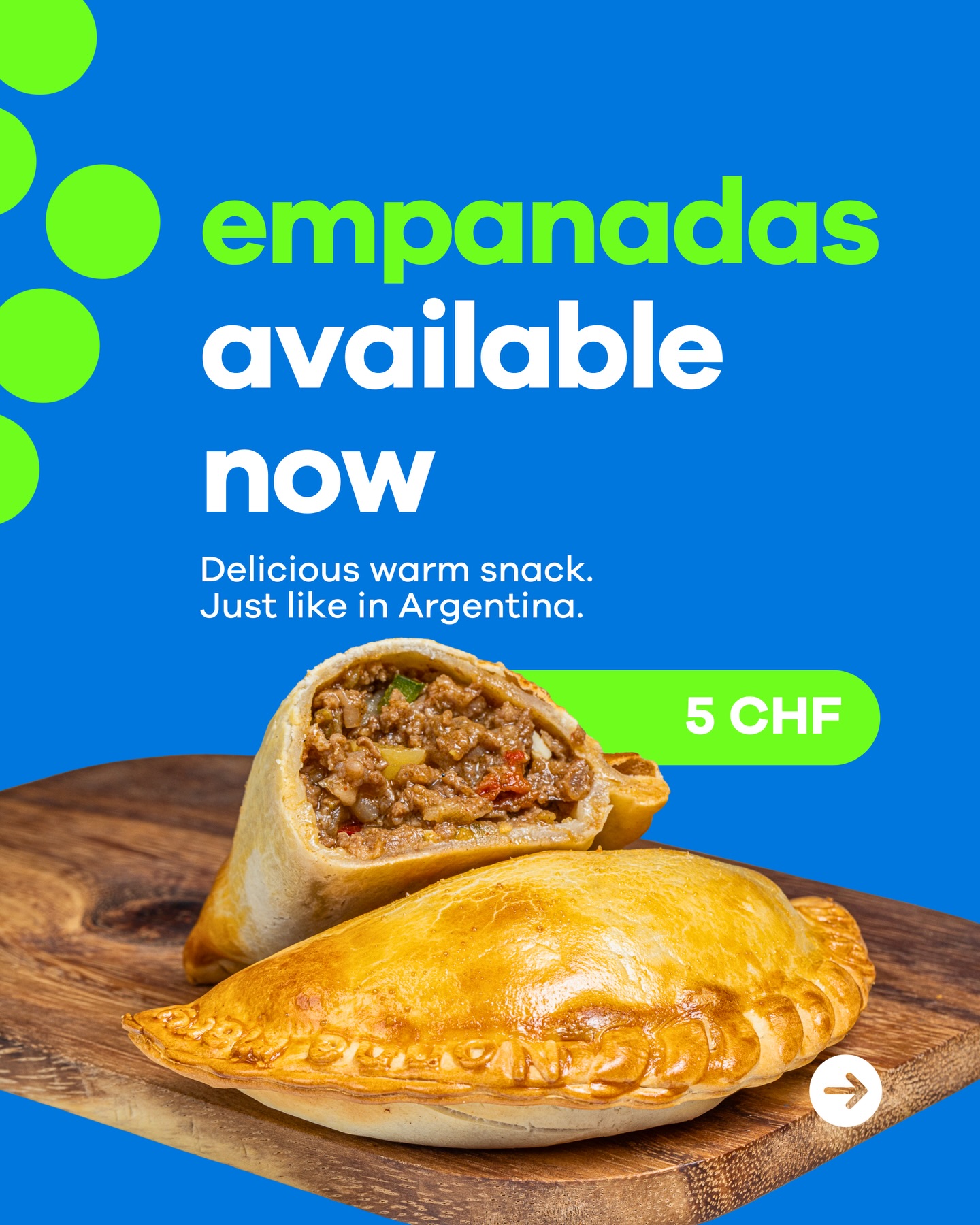 We love empanadas! 🤤
No need to play padel in Argentina 🇦🇷, we got you covered in Valais 😉
Try this delicious warm snack after your game.
3 flavors, 5 CHF a piece - or 14 CHF for 3x.
🎾🎾🎾
Nous adorons les empanadas ! 🤤
Pas besoin de jouer au padel en Argentine 🇦🇷, nous avons ce qu’il vous faut en Valais 😉.
Goûtez cette délicieuse collation chaude après votre partie.
3 saveurs, 5 CHF pièce - ou 14 CHF les 3.
🎾🎾🎾
Wir lieben Empanadas! 🤤
Kein Grund, in Argentinien 🇦🇷 Padel zu spielen, wir haben im Wallis alles für dich 😉.
Probier diesen leckeren warmen Snack nach dem Spiel.
3 Geschmacksrichtungen, 5 CHF pro Stück – oder 14 CHF für 3 Stück.
#empanadas #padel #pickleball #padelswitzerland #padelsuisse #padelschweiz #padelcourt #valais #wallis #valaiswallis
