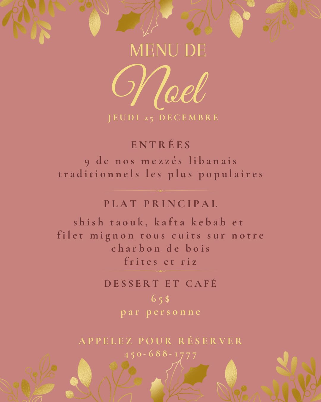 Quoi de mieux qu’un bon souper familiale chez Rouby 🎄
Venez célébrer Noël chez nous!
What better than a delicious Christmas family dinner at Rouby’s 🎄
Come celebrate with us!
#lebaneserestaurant #cuisinelibanaise #laval #food #christmasdinner #souperdenoel