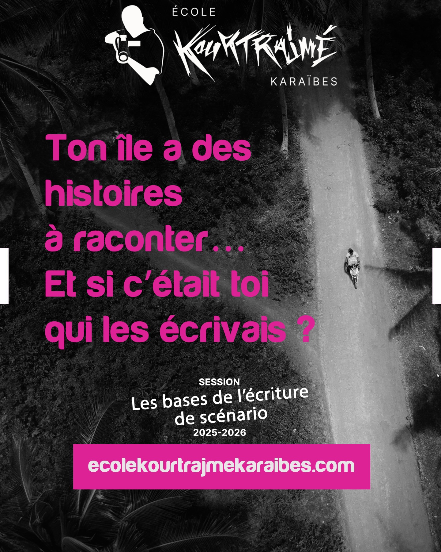 ET SI LA PROCHAINE GRANDE SÉRIE ANTILLAISE ÉTAIT ÉCRITE PAR… TOI ?
Ton île regorge d’histoires. Ces légendes que ta grand-mère te racontait, ces personnages plus grands que nature, ces drames et ces rires qui n’attendent qu’une chose : être mis en scène.
Chez Kourtrajmé Karaïbes, on te propose :
✅ Une formation 100% financée, avec indemnisation possible pour les demandeurs d’emploi éligibles France Travail
✅ L’opportunité d’apprendre à écrire pour le cinéma et les séries
✅ Un réseau professionnel actif
💬 "Mais moi, je n’ai jamais écrit !"
→ Aucun souci. On part de zéro.
Ce qui compte, c’est ta motivation et ton amour pour les histoires.
📅 14 places seulement
📆 Clôture des inscriptions : 5 décembre
👉 Postule maintenant : lien en bio (ou ecolekourtrajmekaraibes.com)
🔥 Tague un·e ami·e qui a une histoire à raconter !
#ÉcrisTaKaraïbes #EcrisTaVie
#France2030 #lecnc #francetravail #afdas #écriture #scénario #kourtrajmekaraibes #formationscenario #ecolekourtrajme #cinemacaribeen #Guadeloupe #Martinique #Guyane #ÉcrisTonAmazonie #ecriturecollective