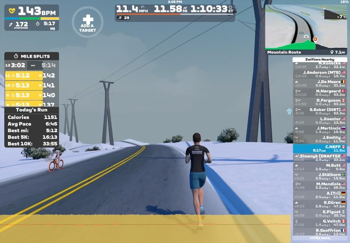2000 Zwift Run Miles 🎉
Now over 2000 miles in both cycling and running on @gozwift! Been a great week of training, one of my best in months. Might be able to salvage a half decent @marathonproj in three weeks.
Saturday: JFK50 - 27.7 miles (DNF) Long Run
Sunday: Rest
Monday: 5mi trail run + Hike
Tuesday: 7mi Uphill Tempo and Hill Fartlek + Hike
Wednesday: Hike + 10mi Run
Thursday: 7mi + Walk
Friday: 3mi Shakeout
Saturday: 10mi
Sunday: 20.4mi w/10mi at 5:16-5:05/mi
#MarathonTraining #RideOn @gozwiftrun #ZwiftRun
