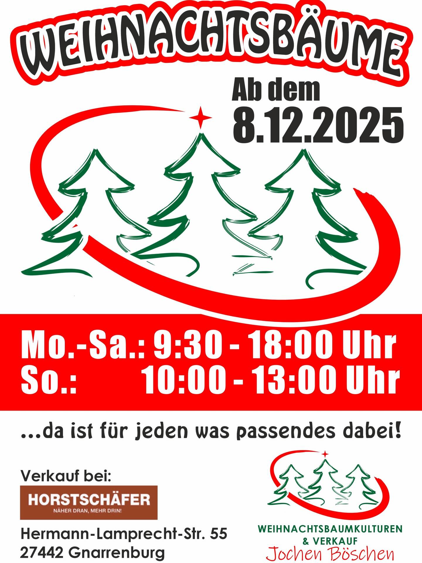 🎄✨ Morgen startet der Tannenbaumverkauf! ✨🎄
Draußen auf dem Parkplatz findet ihr ab morgen frisch geschlagene, wunderschöne Tannenbäume 🌲❤️
Drinnen bekommt ihr alles, was euren Baum zum Highlight macht:
🎀 Weihnachtsbaumkugeln
🧵 Anhänger
💡 Lichterketten
🕯️ Tannenbaumkerzen
✨ Besonderes Extra:
Wir beschriften eure Weihnachtsbaumkugeln – ganz individuell und persönlich! ✍️🎄
Kommt vorbei, lasst euch beraten und startet mit uns in die Weihnachtszeit! ⭐🤍