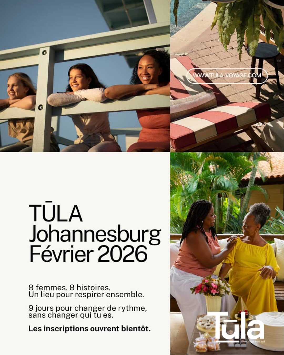 Février 2026 , ce sera ….
De la lumière, des rires, du repos, de la lenteur .
Des femmes de toutes âges, de toutes histoires, qui se retrouvent .
Et un espace pensé pour souffler , se déposer , repartir
#TulaExperience #Février2026 #WomenRetreats #WellnessAfrica #TulaJohannesburg
