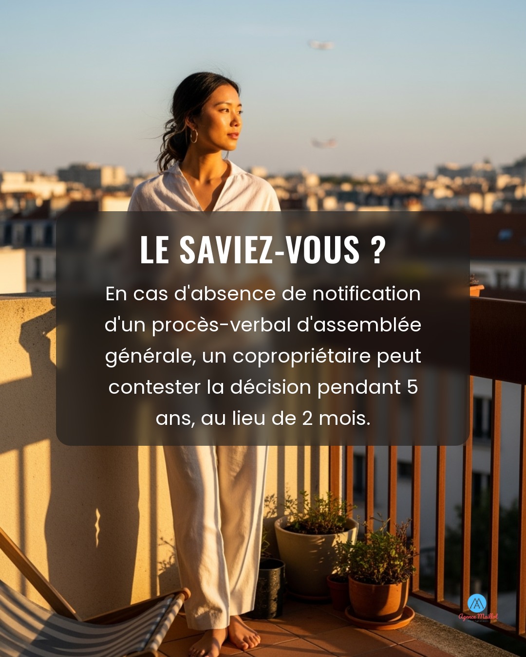 En matière de copropriété, le délai pour contester une décision d'assemblée générale peut s'étendre bien au-delà des deux mois habituels. 👇
🔹 Voici ce que vous devez savoir :
1. Délai standard : Les copropriétaires disposent de deux mois pour contester une décision après la notification du procès-verbal.
2. Exception notable : Si le procès-verbal n'est pas notifié, le délai s'étend à cinq ans, offrant une marge de manœuvre significative.
3. Importance de la notification : Assurez-vous que la notification est correctement effectuée pour éviter toute surprise juridique.
Ces informations sont essentielles pour protéger vos droits en tant que copropriétaire. Restez vigilant et informé pour éviter des complications futures. 🏠
#DroitDesCopropriétaires #GestionImmobilière #Notification
#agencemaillot