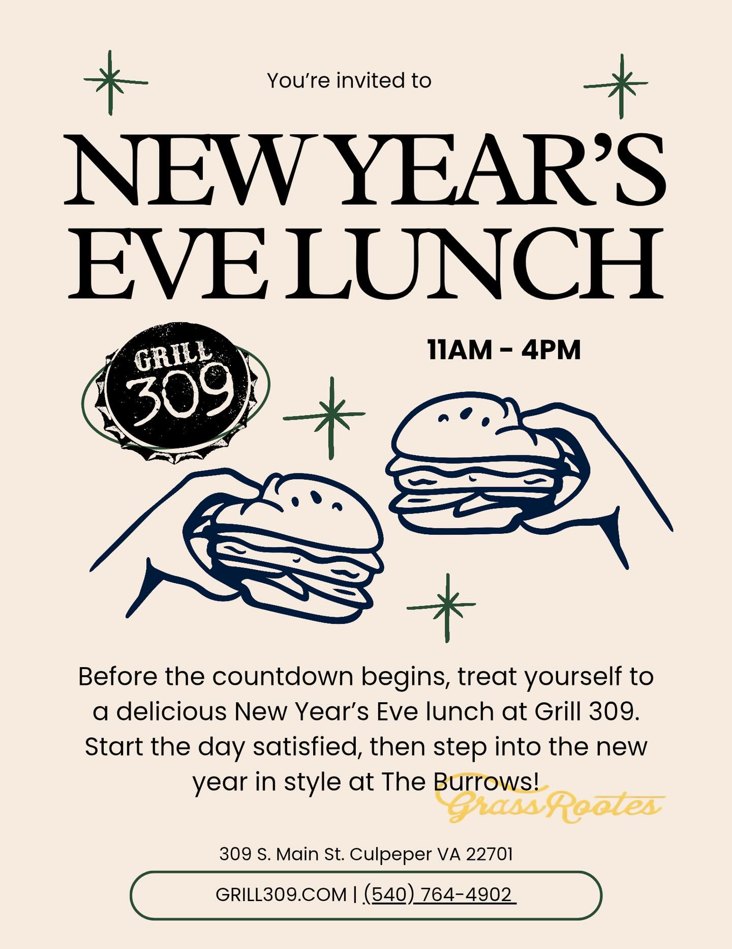 Open tomorrow 11am-4pm for New Year’s Eve. Join us New Year’s Day from 10am-3pm for brunch (open until 10pm).
Go on over to our friends @grassrootes New Year’s Eve to ring in the new year. 🥂🍾🍸🍷