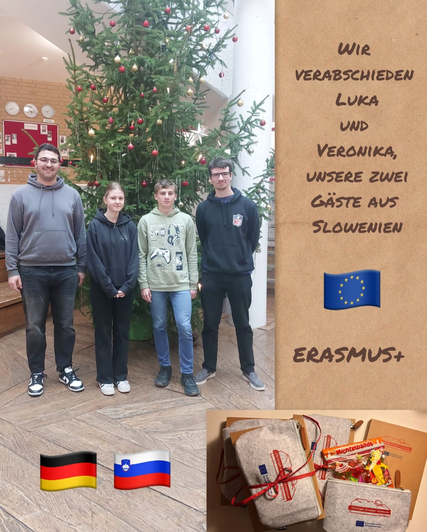Dank unserer Akkreditierung bei Erasmus+ konnten wir Luka und Veronika aus Slowenien bei uns als Gastschüler bzw. Gastschülerin begrüßen.
Beide lernen in einem kleinen Gymnasium in Vipava, in der Nähe des Mittelmeeres, in einer sehr schönen Gegend. Sie lernen an ihrer Schule Deutsch und wollten ihre Kenntnisse in einem zweiwöchigen Aufenthalt bei uns testen und erweitern.
Wir danken den Familien Bock und Ficker für eine herzliche Aufnahme und Betreuung unserer beiden Gäste.
M. Pechmann & S. Kelch
#gastschüler #slowenien #erasmus #graupnergym