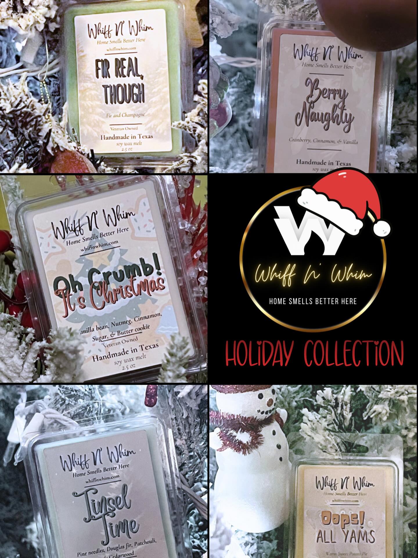 🎄 HOLIDAY COLLECTION DROP 🎁
Home smells better here—and this season, it smells like fir trees, butter cookies, warm yams, and a little bit of mischief. Our limited-edition wax melts are handmade in Texas, veteran-owned, and unapologetically full of cheer.
✨ FIR REAL, THOUGH – Fir & Champagne
✨ BERRY NAUGHTY – Cranberry, Cinnamon & Vanilla
✨ Oh Crumb! It’s Christmas – Sugar, Butter Cookie & Spice
✨ Tinsel Time – Pine Needles, Patchouli & Cedarwood
✨ Oops! ALL YAMS – Sweet Potato Pie
🎅 Available now at whiffnwhim.com
📦 Small batch, big vibes. Snag yours before they melt away.