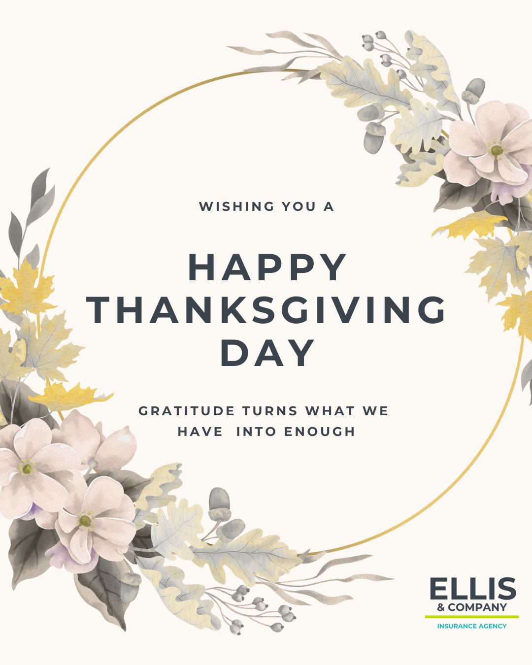 🥧 Pass the pie and the peace of mind! This Thanksgiving, we're grateful for our amazing clients, our hardworking team, and the chance to help protect what matters most. May your day be stuffed with joy, laughter, and maybe a second helping of dessert. Happy Thanksgiving from all of us at Ellis & Company Insurance Agency! 🦃🍂 #GratefulAndInsured #EllisInsuranceCares #PieIsLife