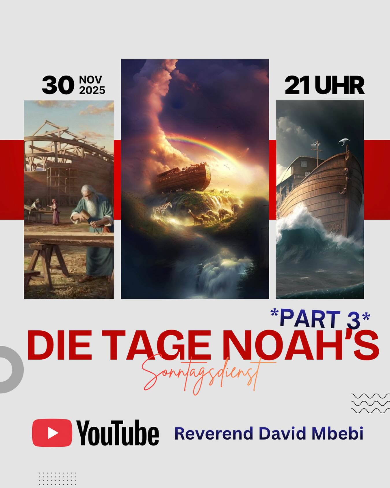 🛑DIE TAGE NOAHS *PART 3* // REVEREND DAVID MBEBI // JETZT ABONNIEREN
⭕️ UND GLOCKE ANSCHALTEN
https://youtube.com/@reverenddavidmbebi