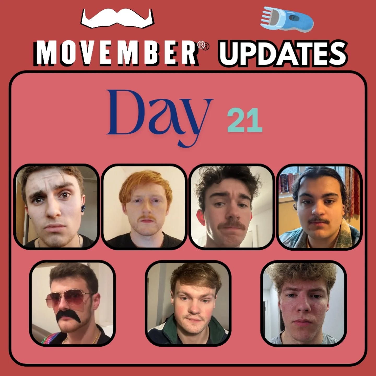 🥸MOVEMBER UPDATES🥸
With just over a week to go until the end of November, our members are making some serious progress (some are clearly more genetically blessed than others)!
Keep the donations coming, time is slowly running out! ⏰