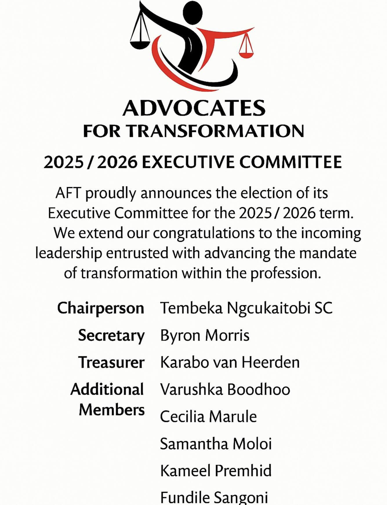 AFT proudly announces the election of its Executive Committee for the 2025 / 2026 term.