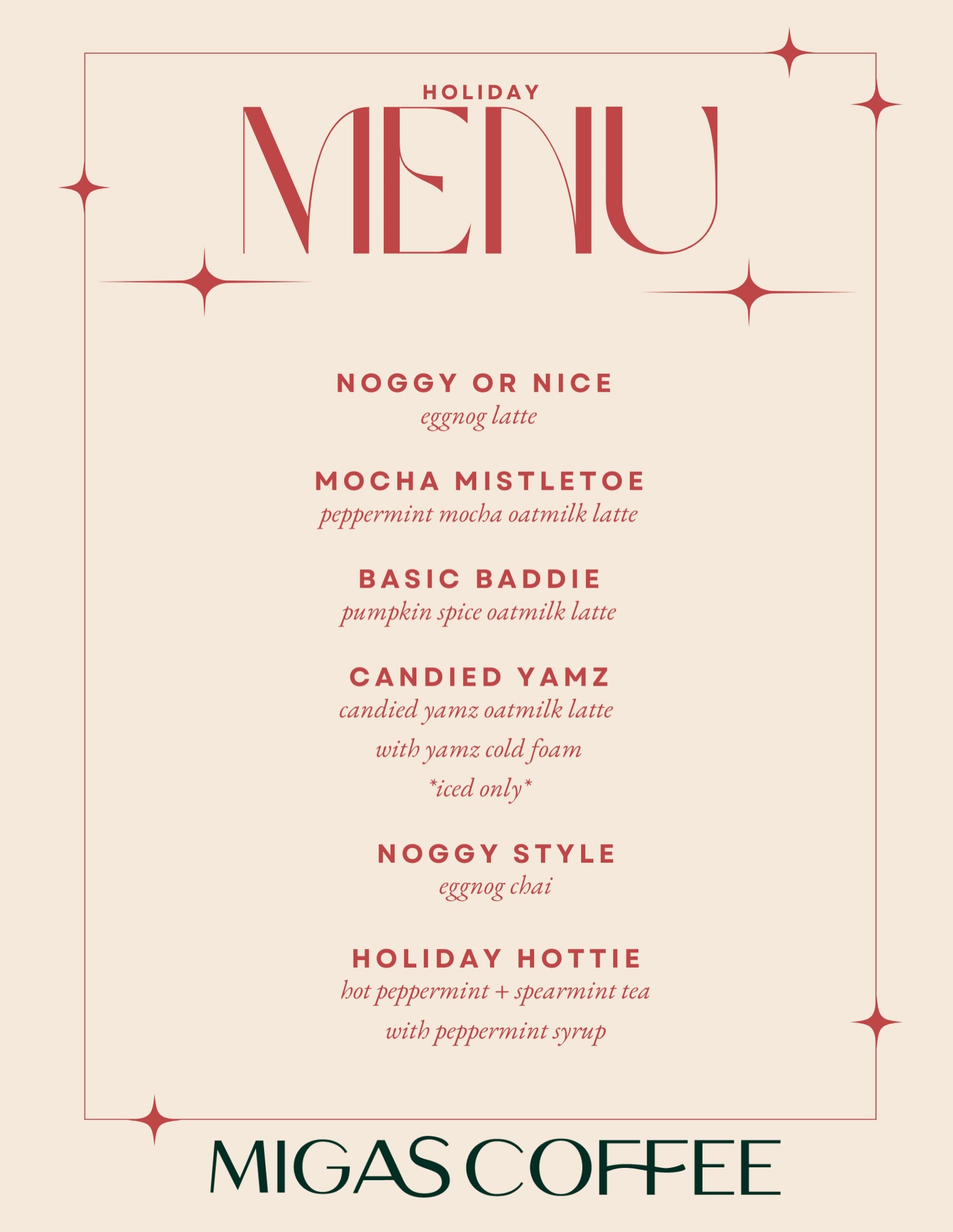 Our holiday menu is back!🎄We kept some of our fall favorites and brought back our tastiest holiday drinks from last season. The eggnog has the barista baddies in a chokehold-and we have a feeling y’all are next. Let us know what you’re ordering!
📸: @vineramazani