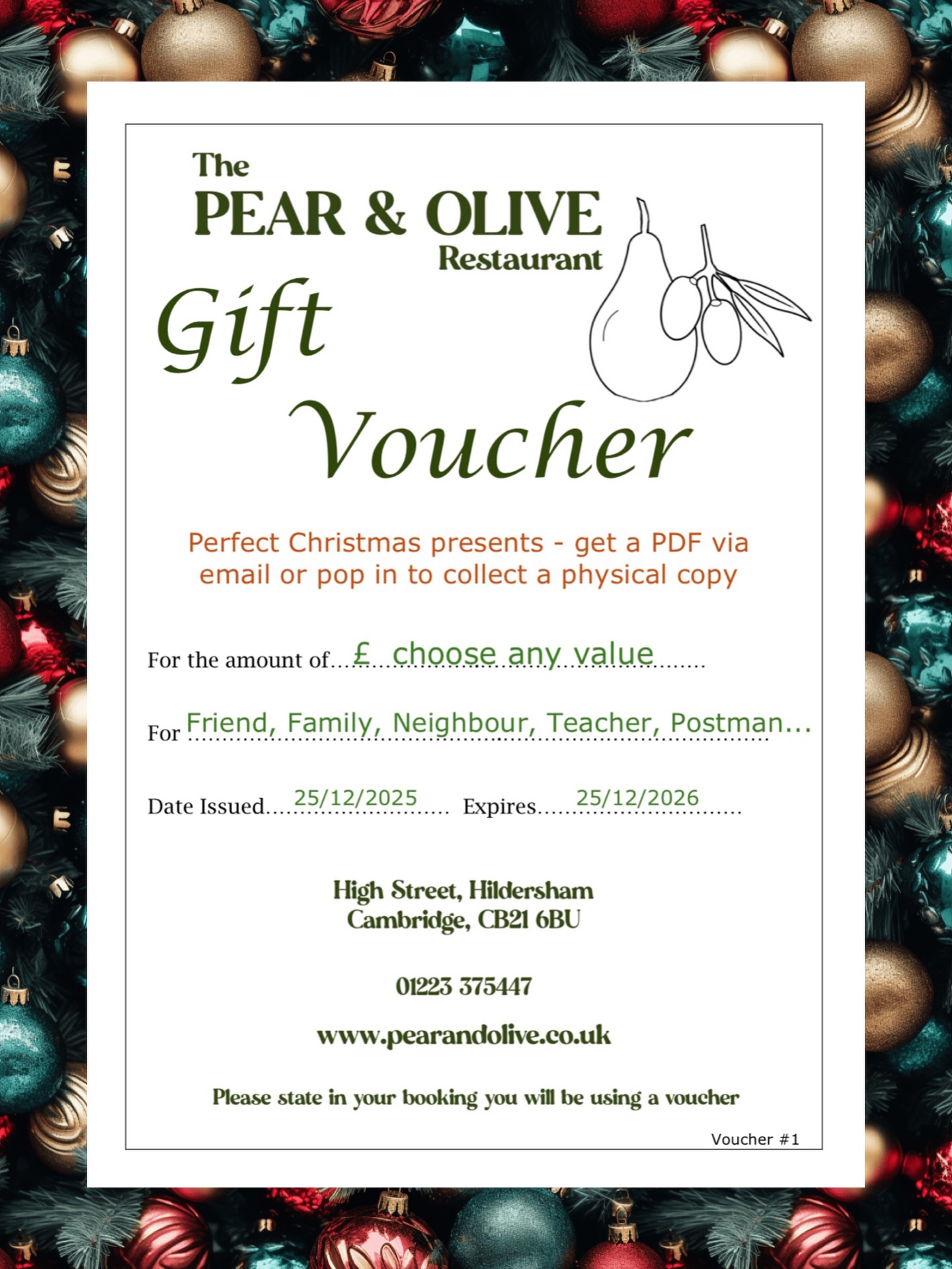 Have you started your Christmas shopping yet? Finished already? Forgotten anyone?
We do gift vouchers! 💌🎄
restaurant@pearandolive.co.uk
#restaurant #gift #christmas
