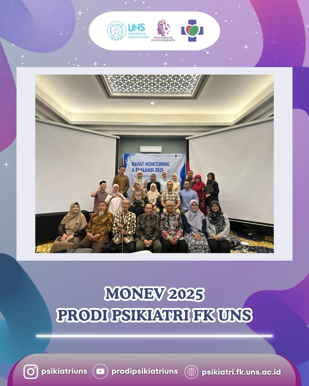 *Monitoring & Evaluasi PPDS Psikiatri FK UNS*
Sebagai bagian dari komitmen peningkatan mutu pendidikan, PPDS Psikiatri FK UNS melaksanakan kegiatan Monitoring dan Evaluasi (Monev). Kegiatan ini menjadi langkah reflektif untuk menilai proses pembelajaran, pembimbingan klinik, serta capaian kompetensi peserta didik.
Bersama, kami terus berbenah demi pendidikan psikiatri yang berkualitas dan berkelanjutan